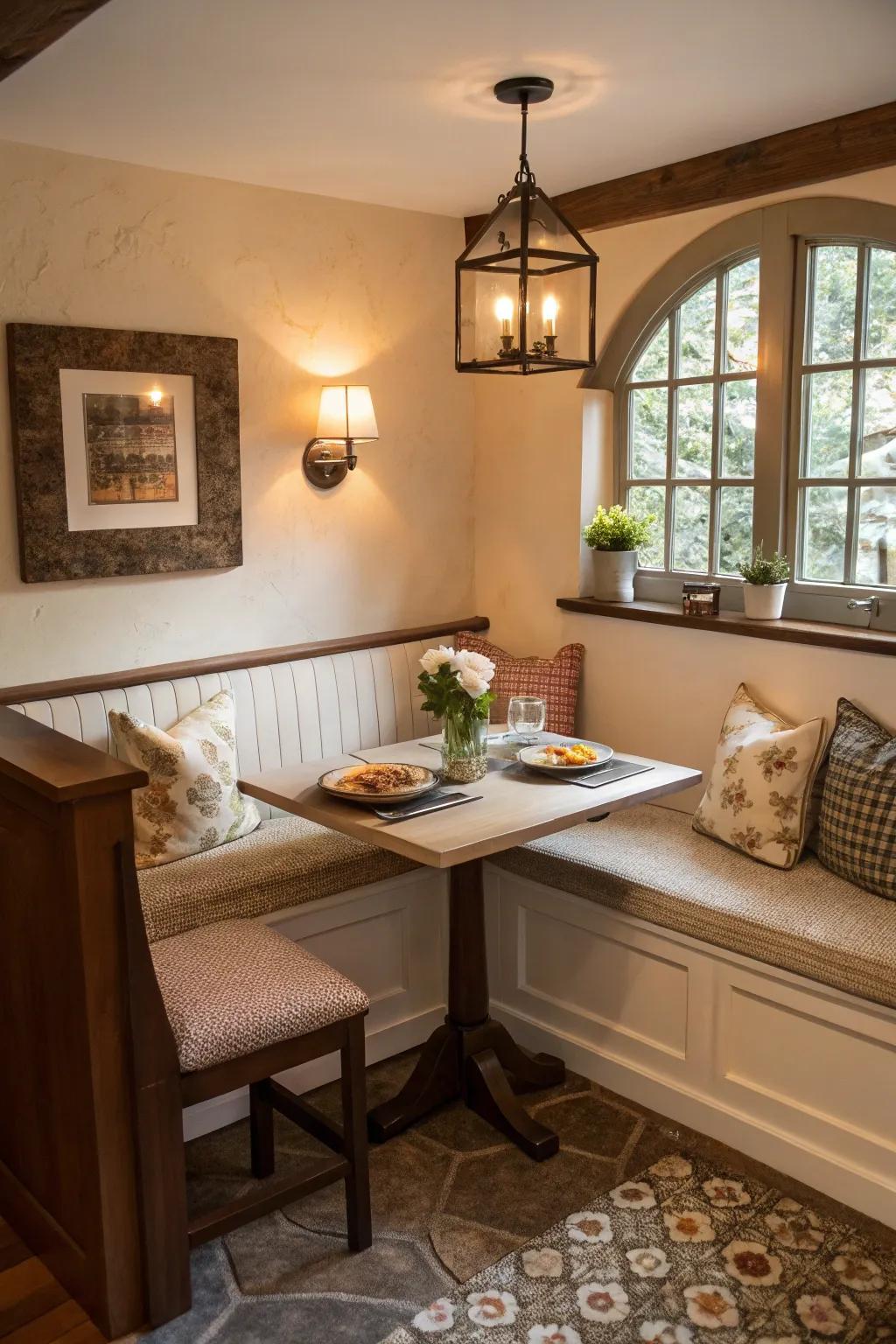 Integrated seating creates cozy efficiency.
