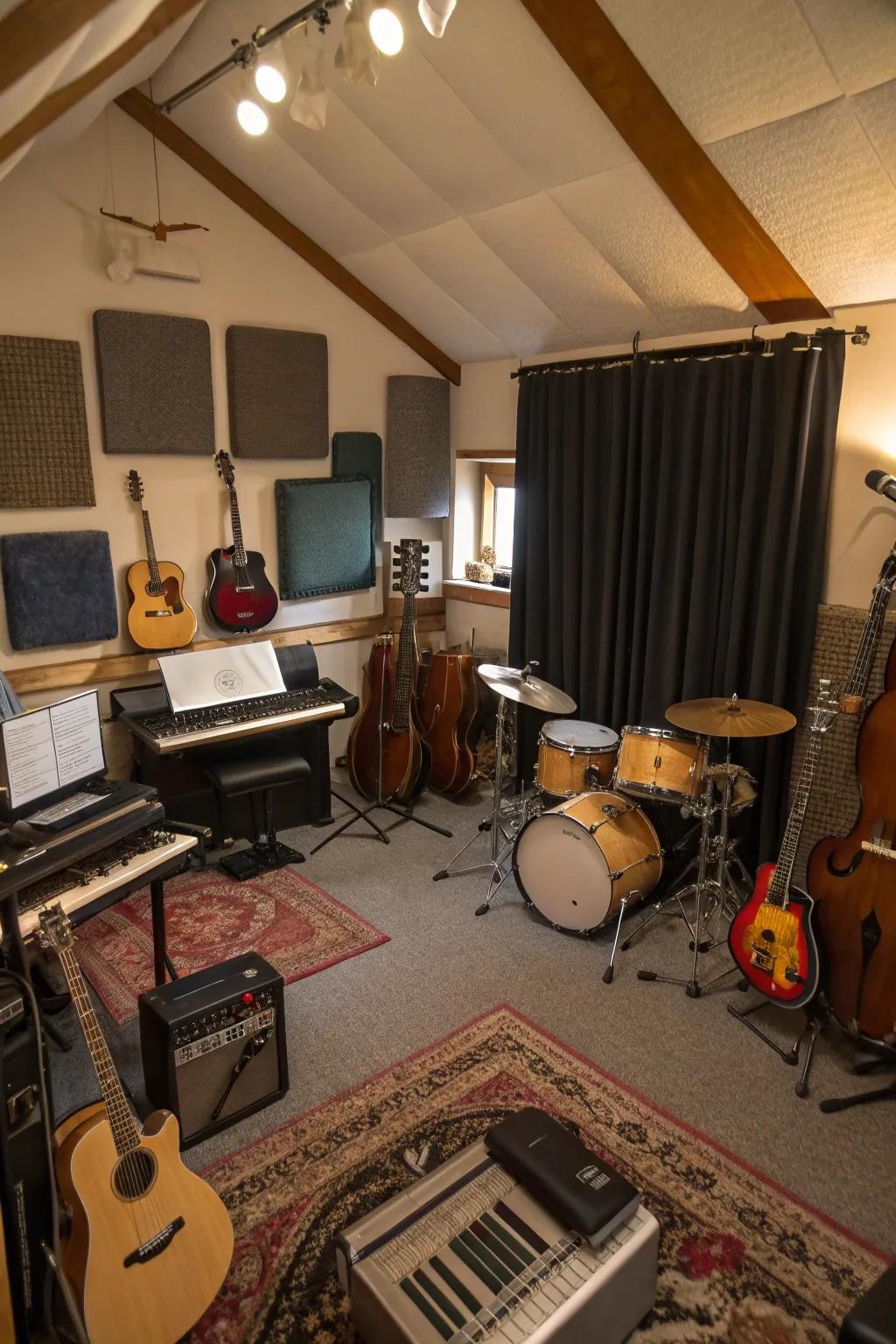 Unleash your passion in your attic music space.