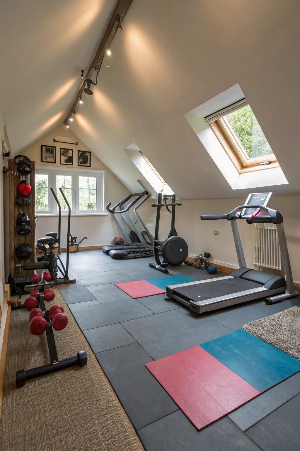 Workout efficiency and safety are improved by a well-considered layout.