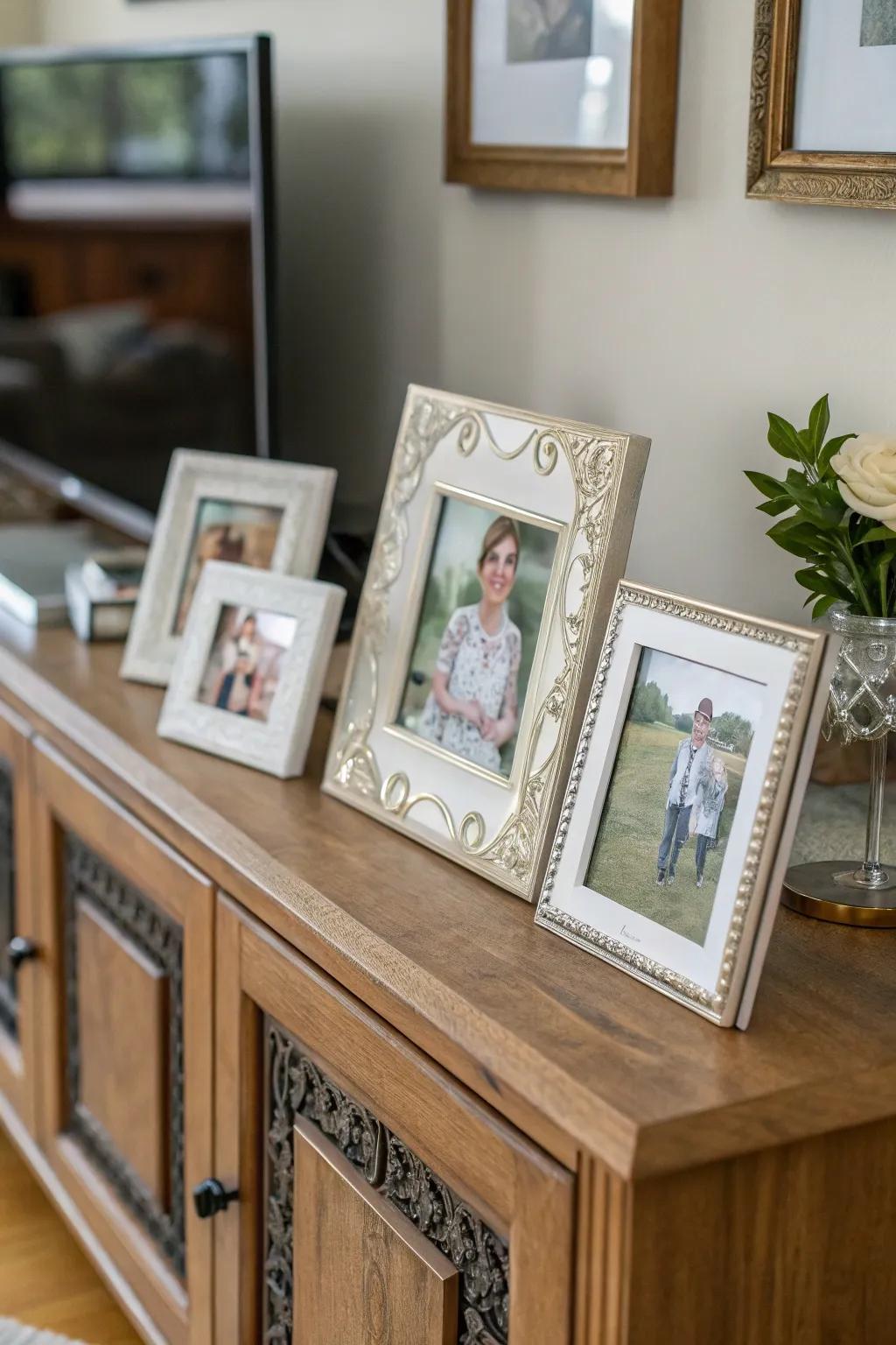Miniature photo holders capture cherished recollections.