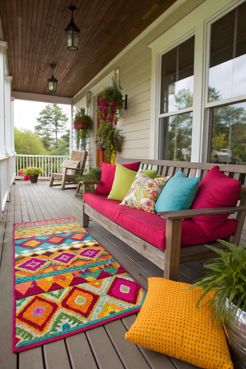 Illuminate your porch with striking color embellishments.