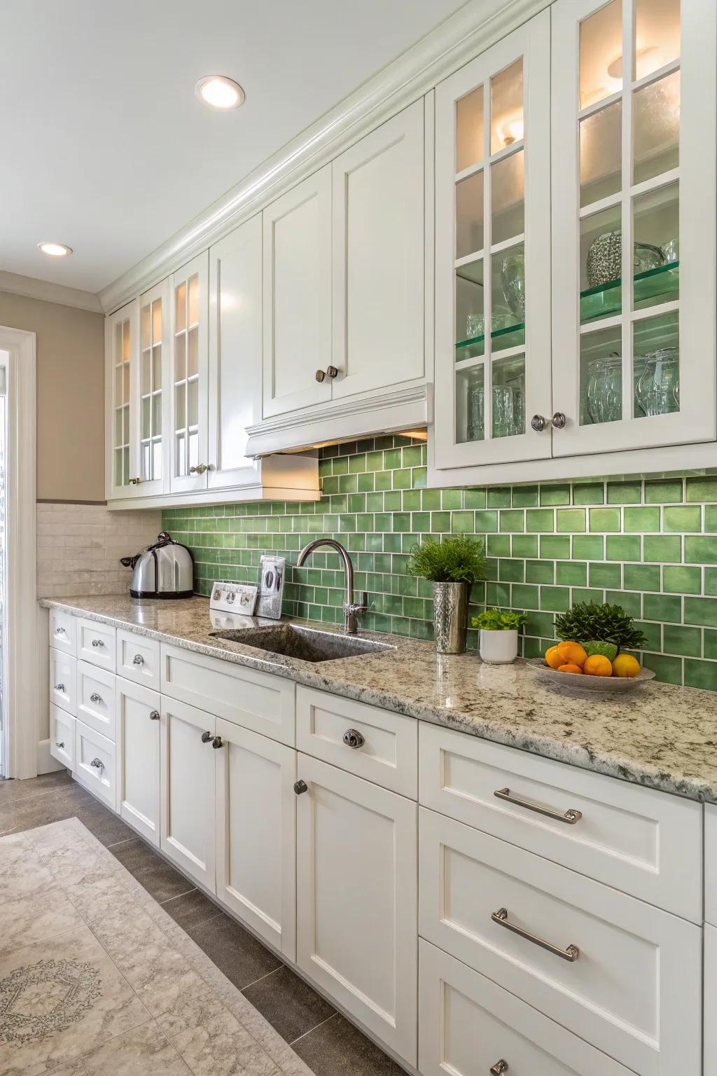 Nature-inspired greens introduce a fresh and calming element to the kitchen.