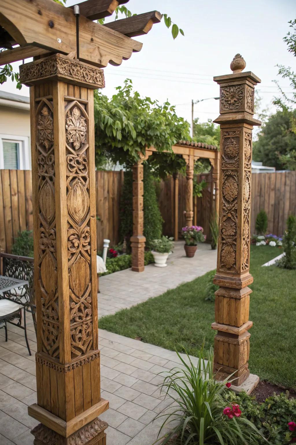 Contribute character through exquisitely cut timber pillars.