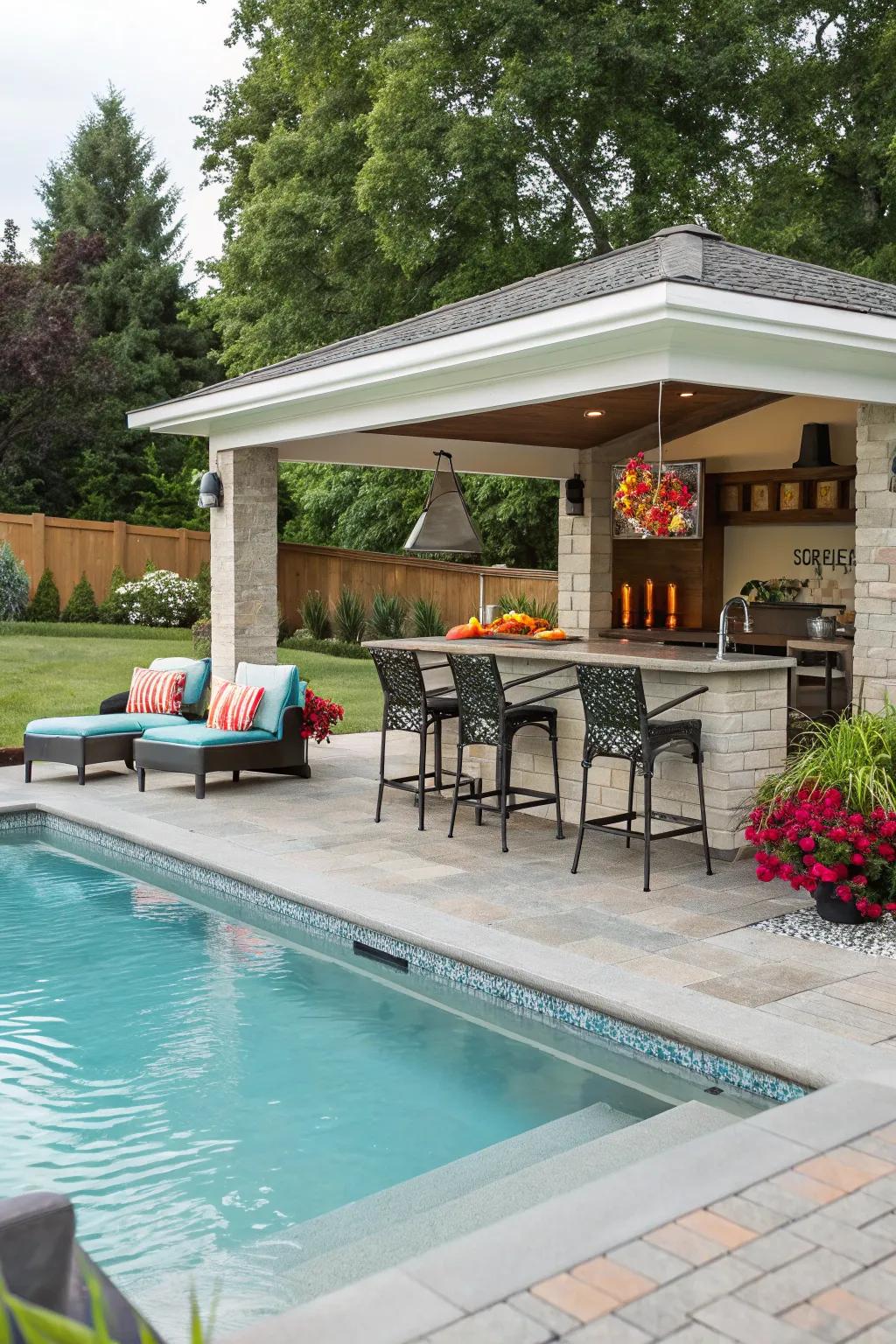 A poolside bar elevates your backyard socializing.