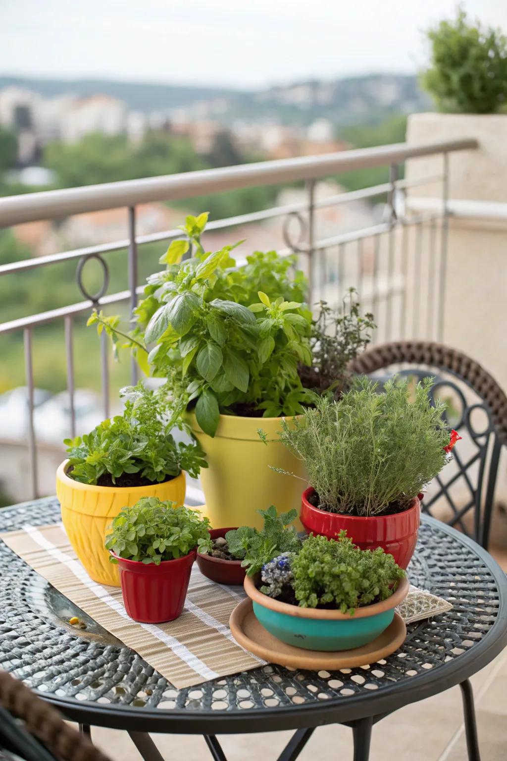 A table centerpiece filled with herbs is both attractive and functional.