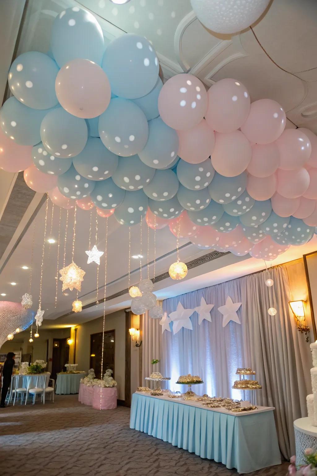 A cloud nine balloon covering designs a captivating overhead experience.