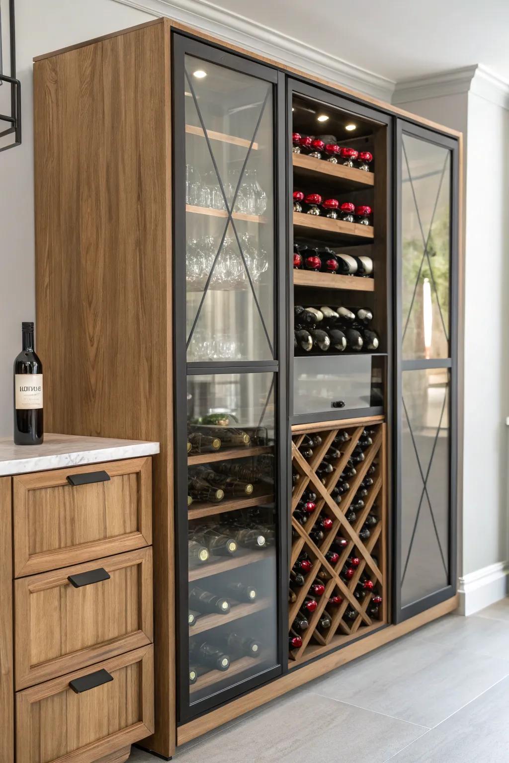 Wine storage that is both organized and easily accessible.