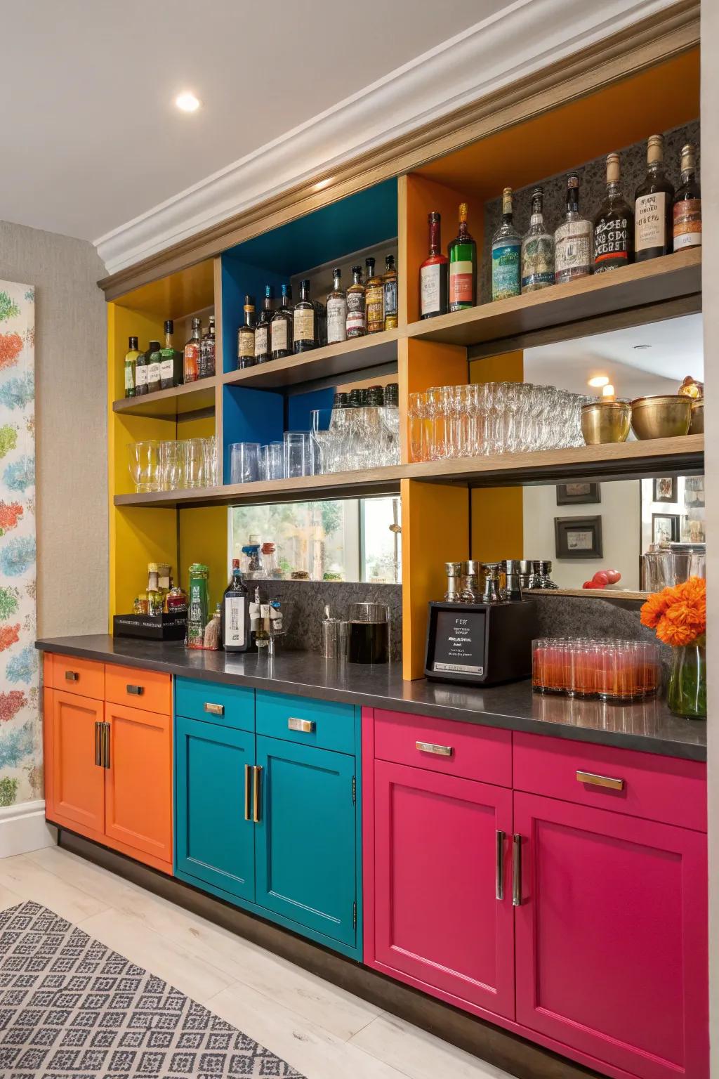 Eye catching hue details make the bar distinctive.