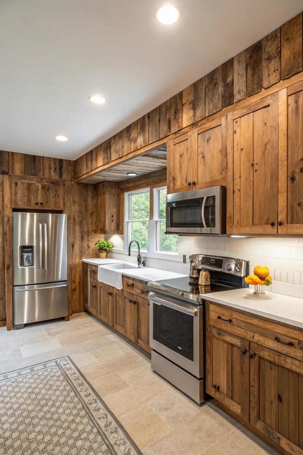 Countryside wood plank wainscoting elevating a cooking area.