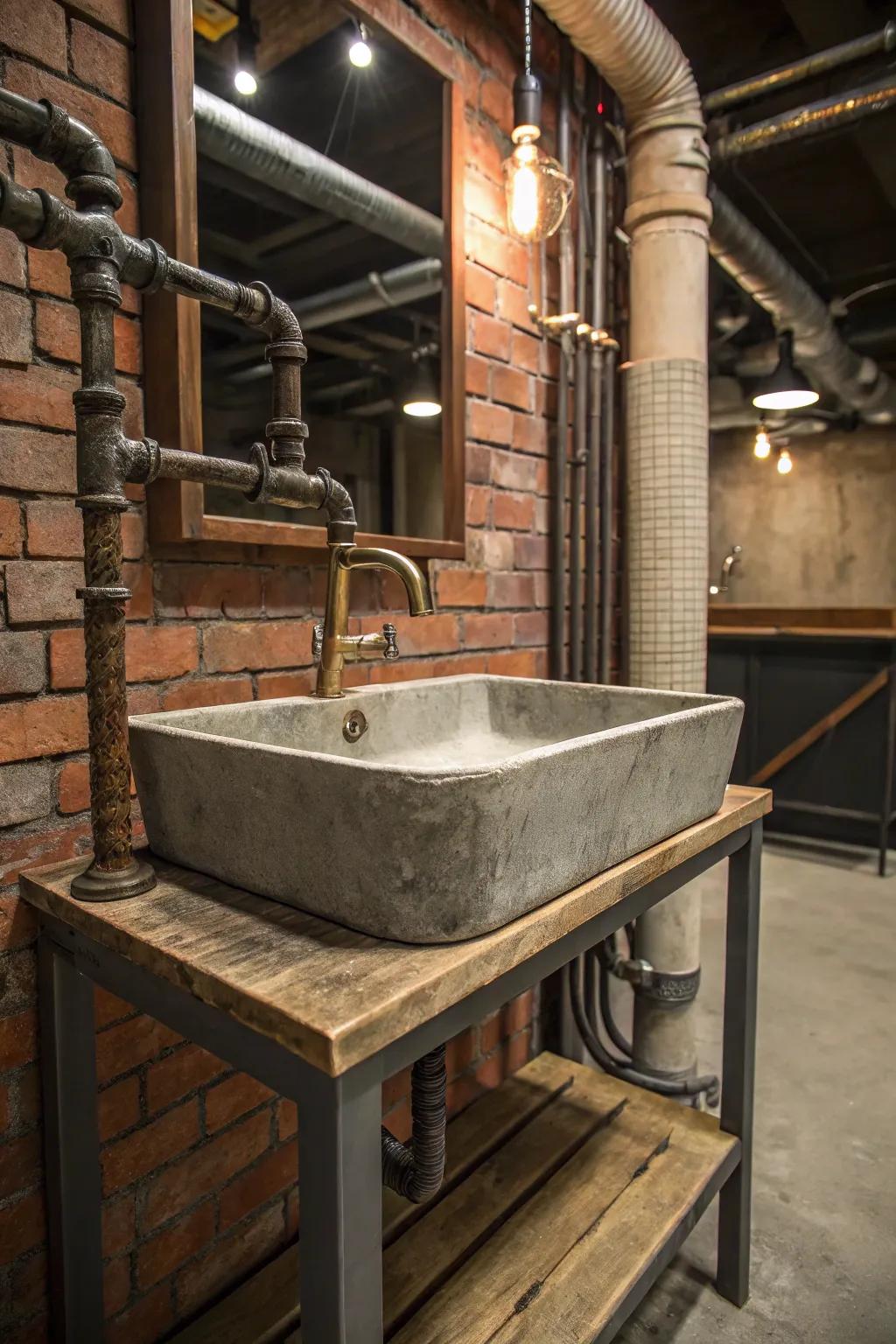 Industrial-style sink for a contemporary bathroom edge.