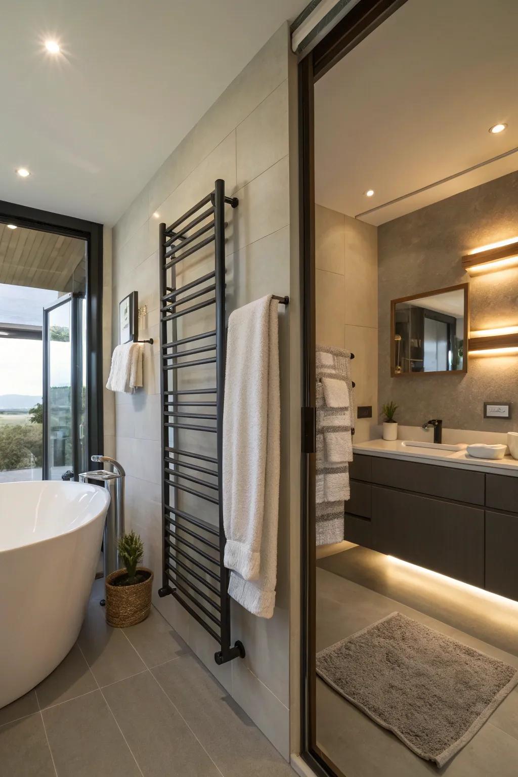 Integrated warmers afford the extravagance of toasty towels.