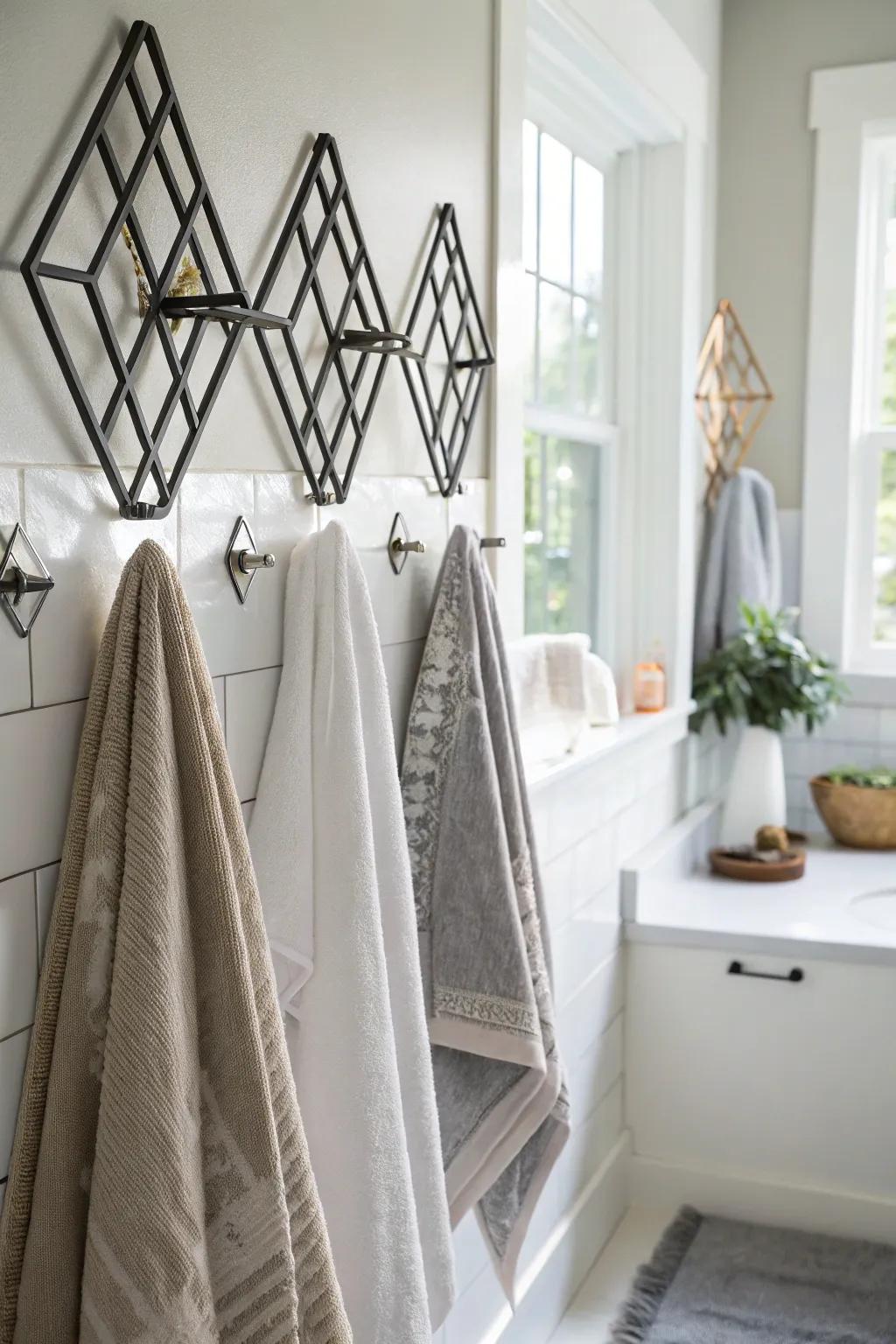 Geometric metal hangers make a bold statement.