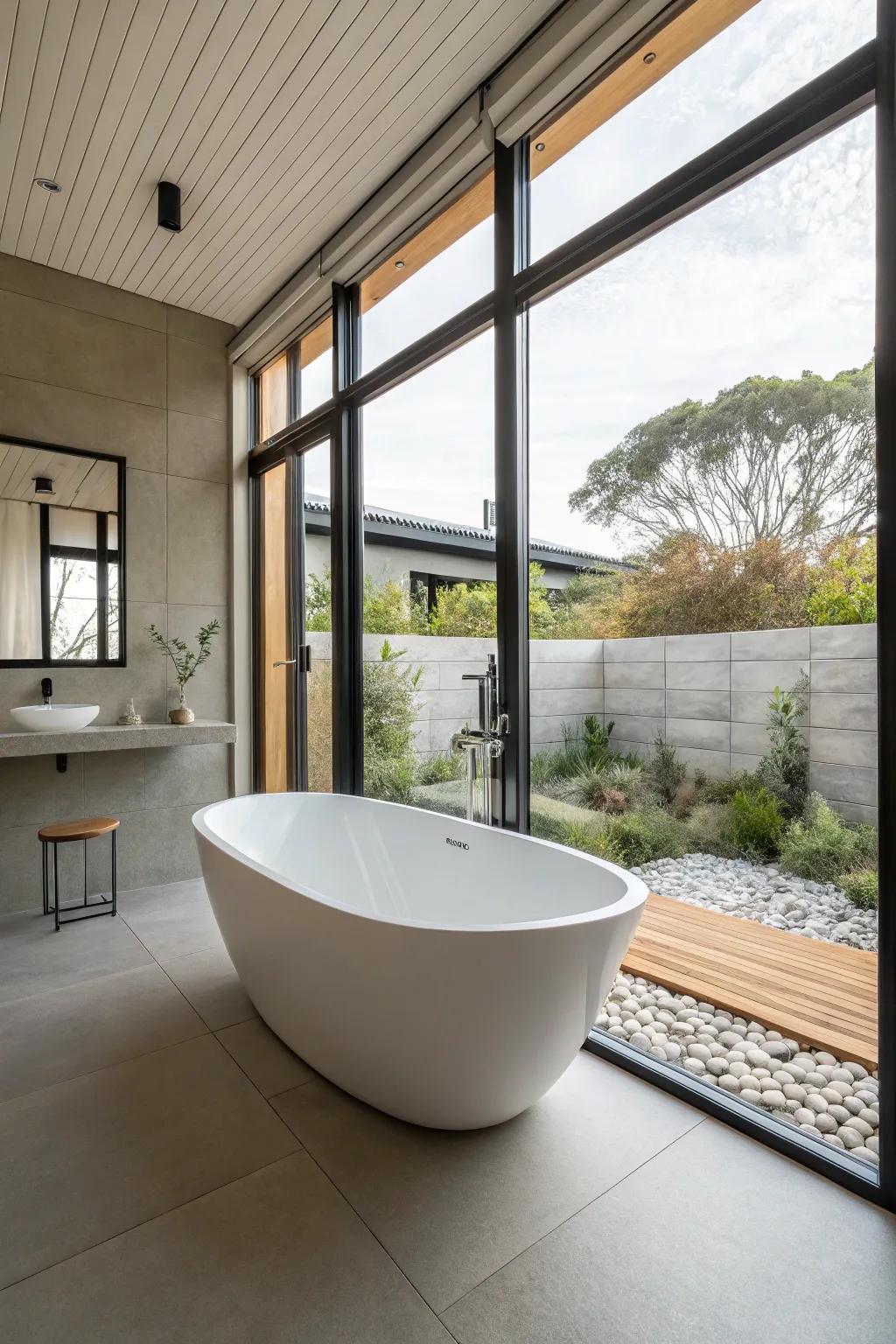 Generate a spacious effect with a suspended tub design.