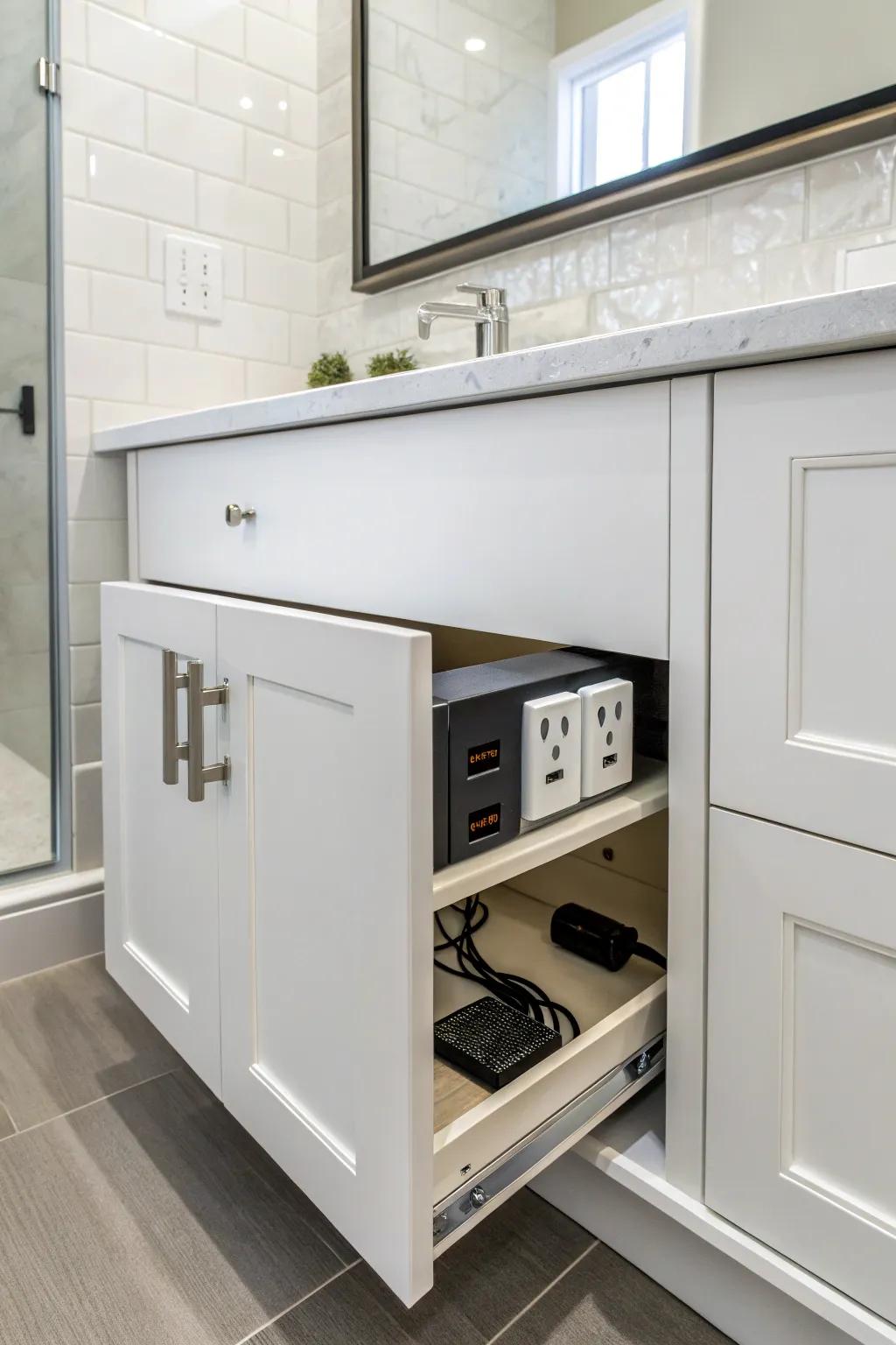 Hidden outlets maintain clutter-free counters.