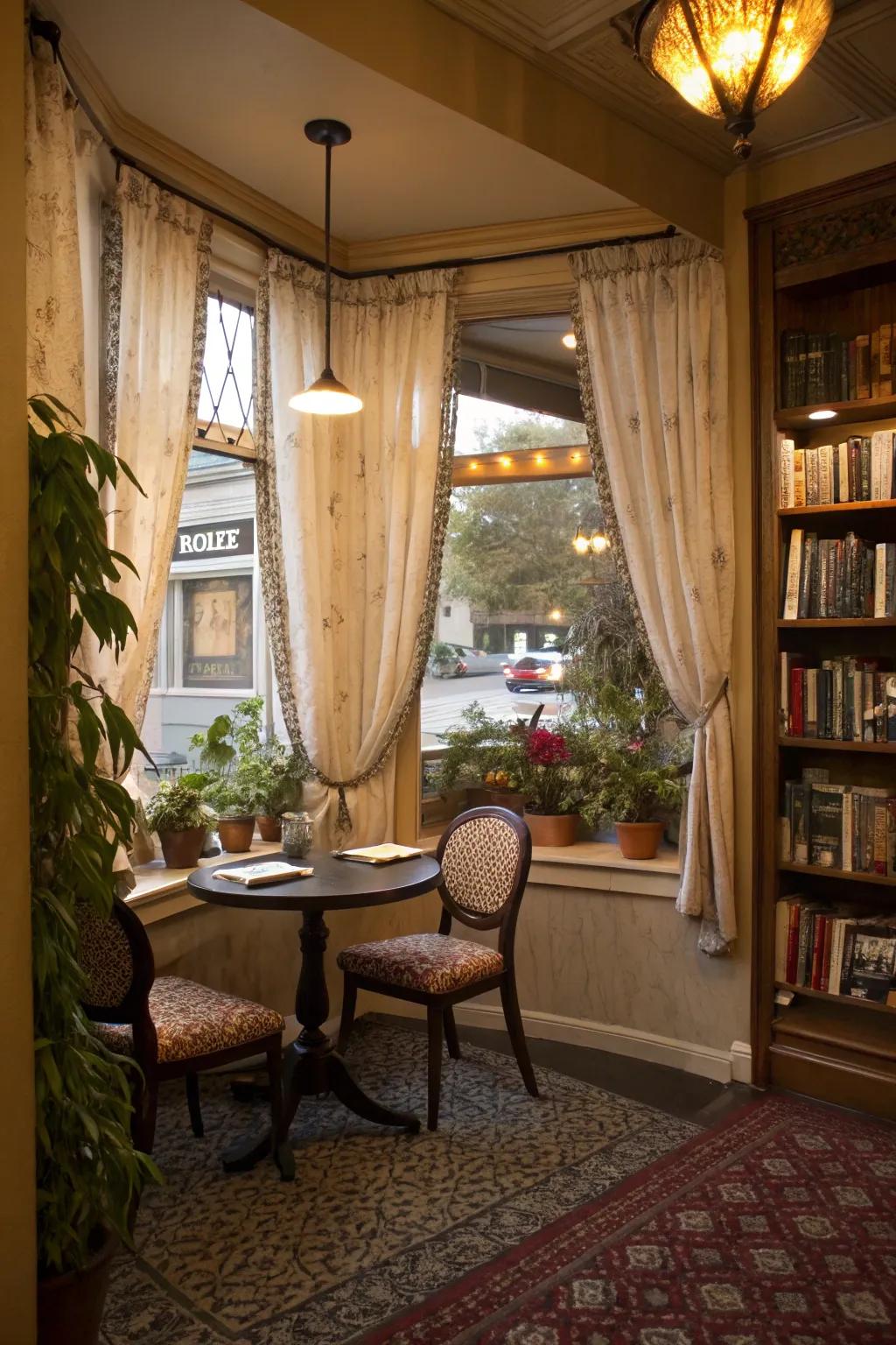 Short, quaint curtains creating an inviting and charming area.