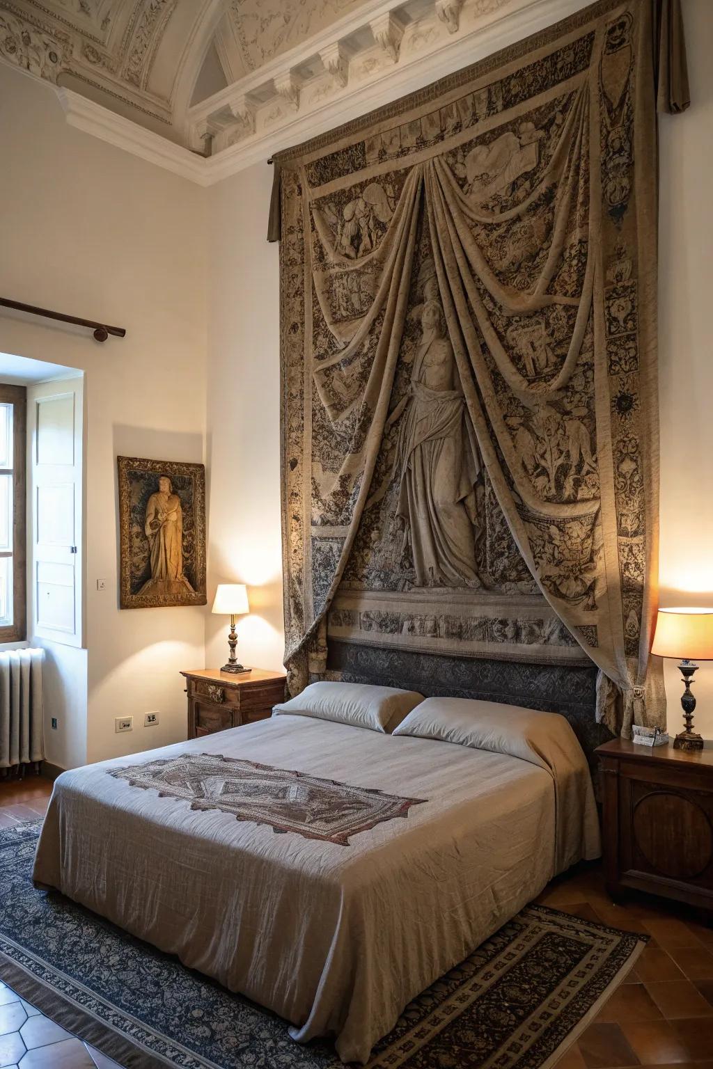 Create drama with sculptural wall hanging draping.