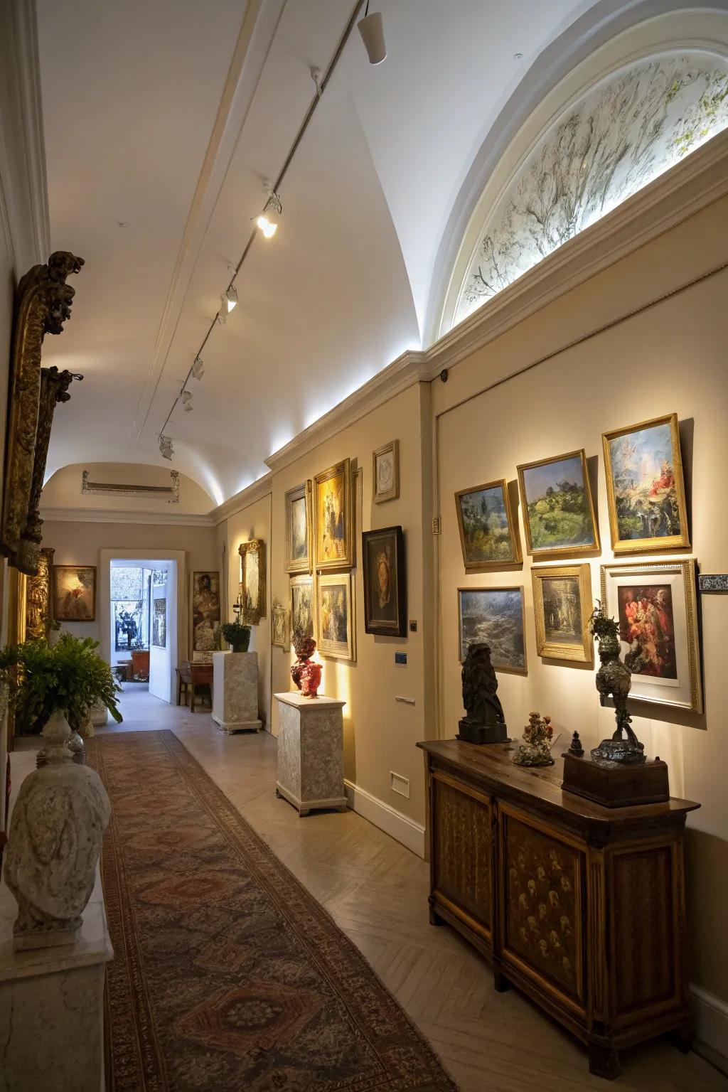 Cove lighting offering a serene backdrop for art