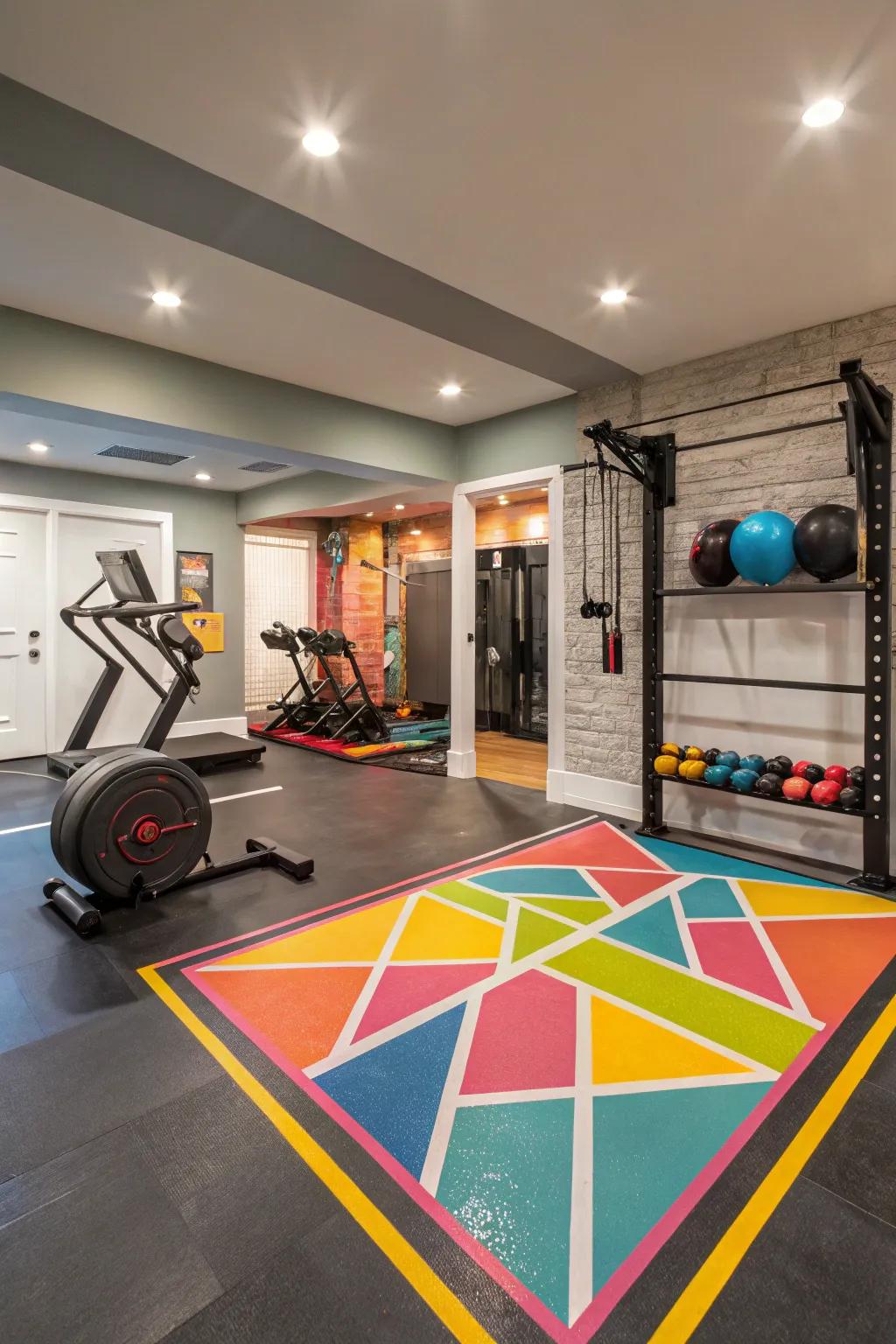 DIY painted concrete floors contribute a personal touch to your fitness area.