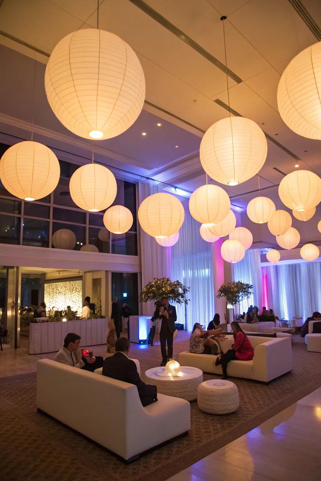 Light spheres impart a dreamy party setting.
