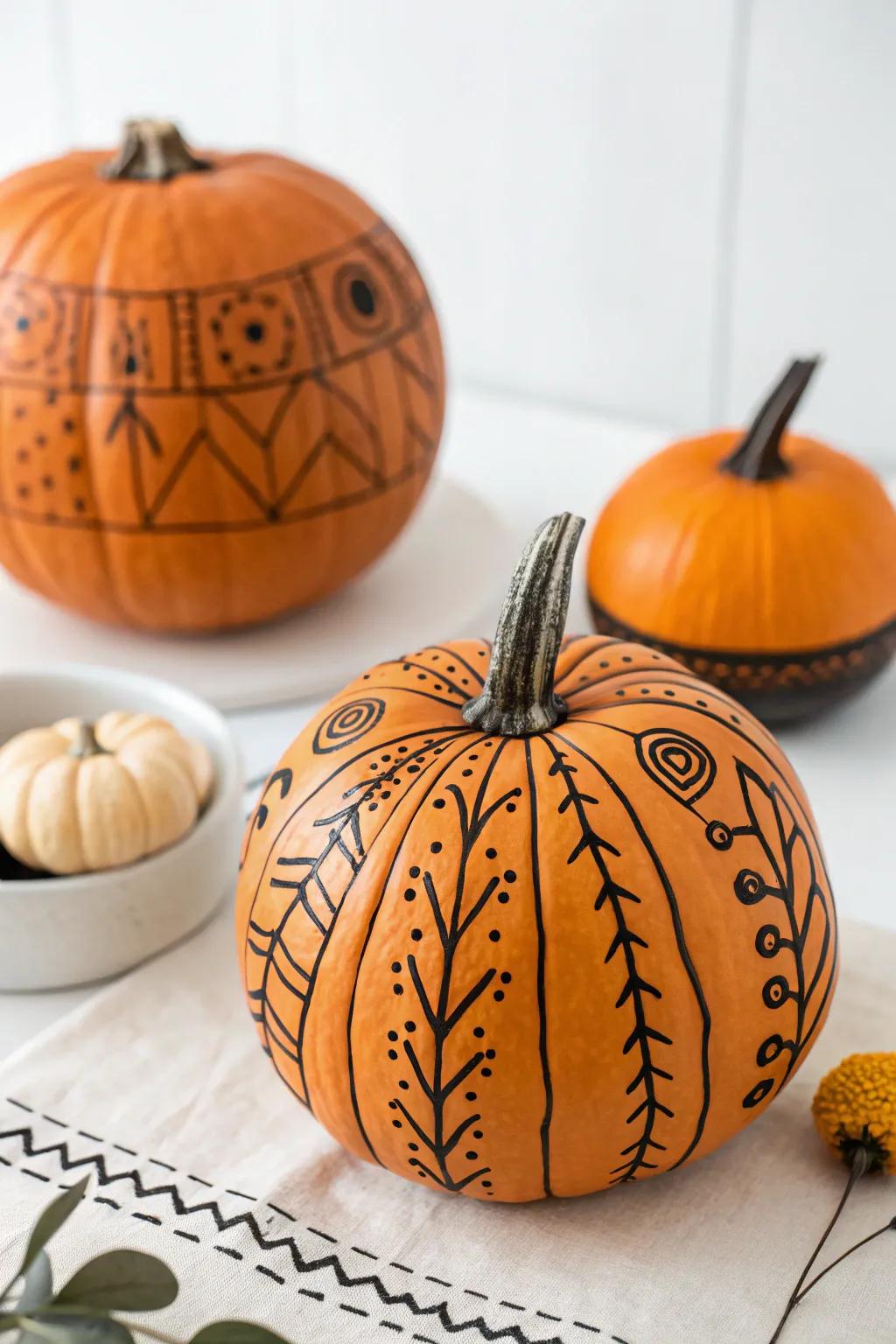 Maintain simplicity through minimalist linear art pumpkins.