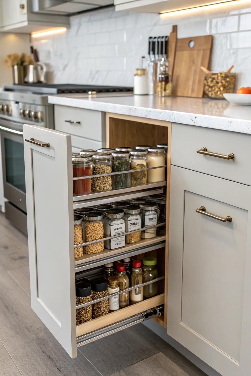 Sliding racks for simple cabinet accessibility.
