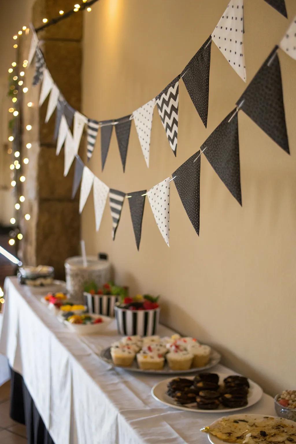 Handmade bunting contributes a personal and delightful charm.