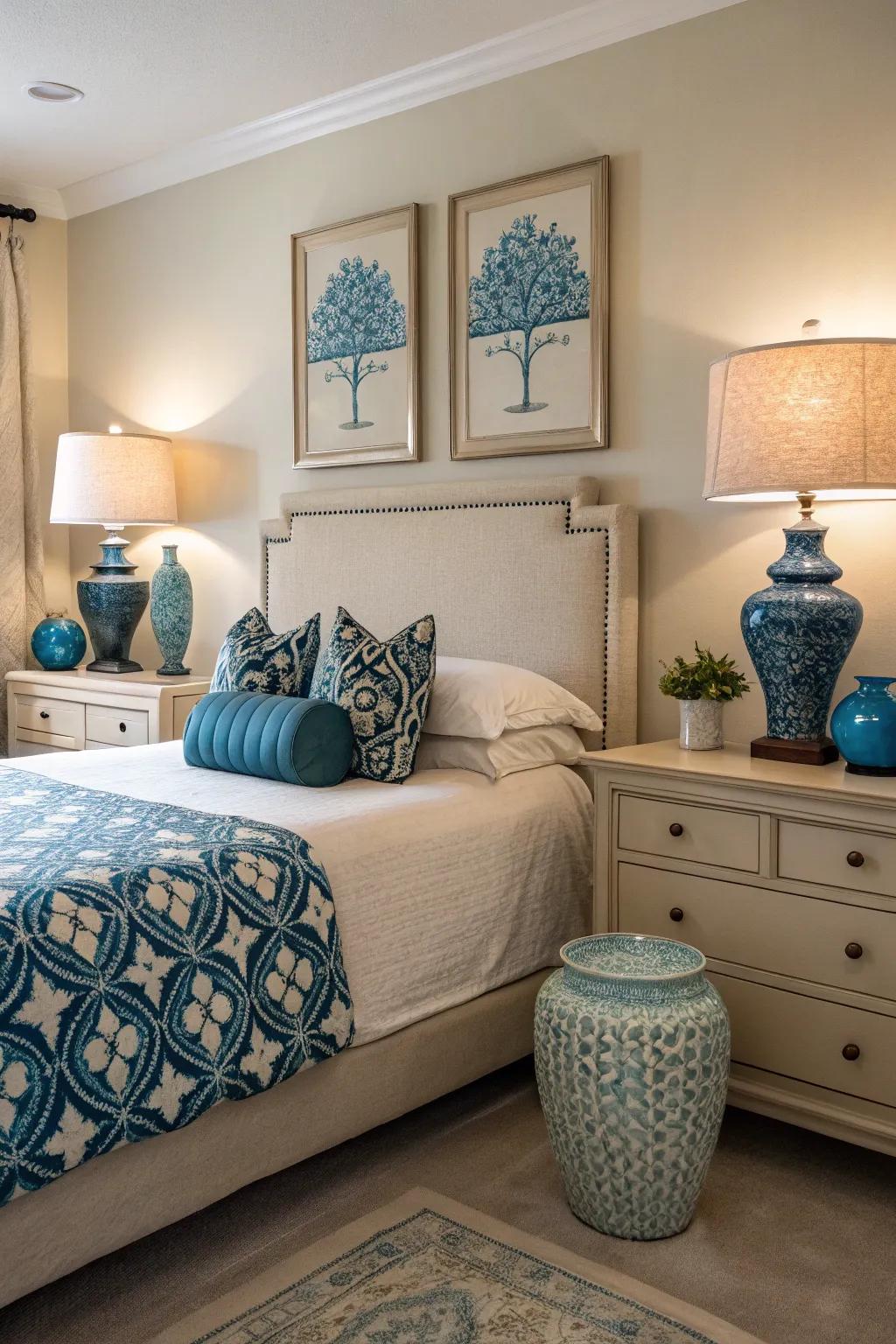 Sandstone with flashes of azure amplifies emphasis and style within the décor.