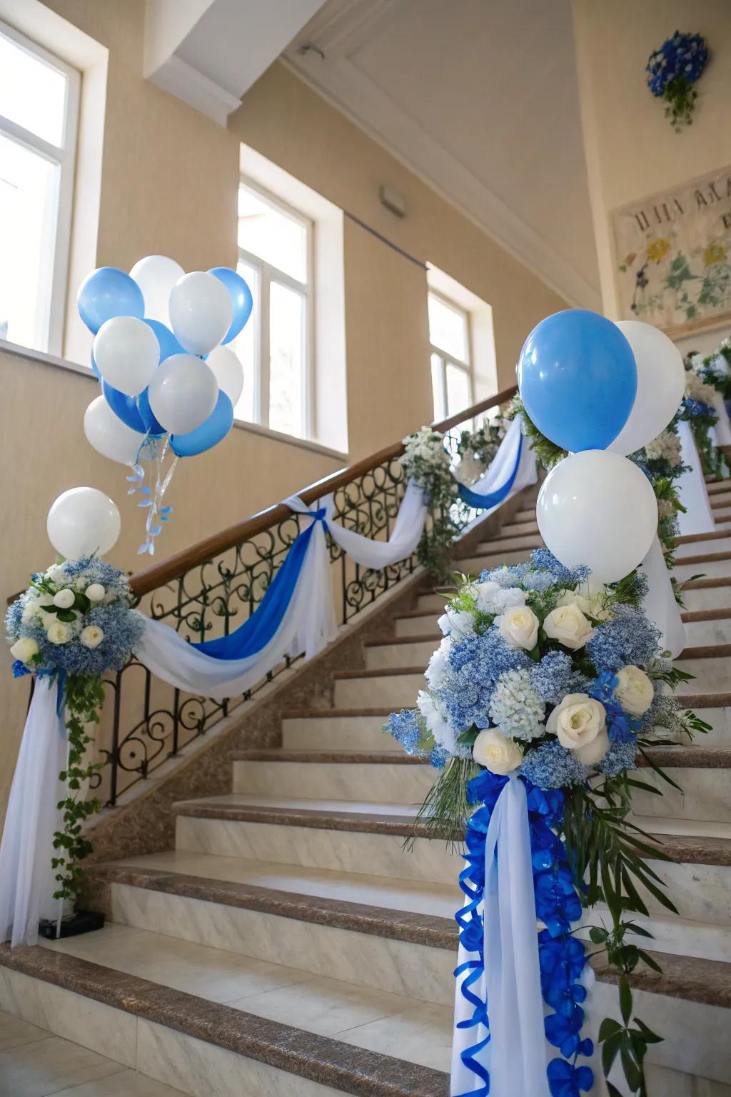 Azure and ivory embellishments transmute your staircase into a majestic entrance.
