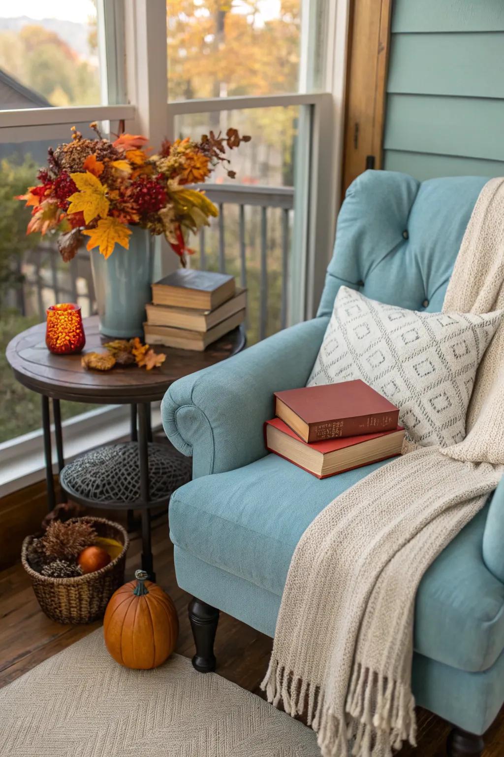 A charming reading nook featuring azure features.