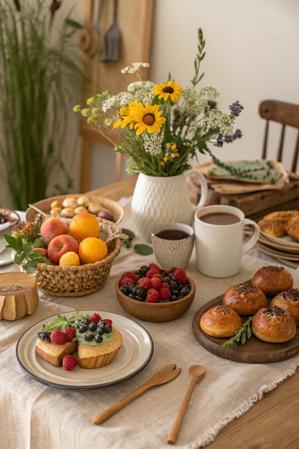 An organic tone range sets a calming tone for the boho brunch.