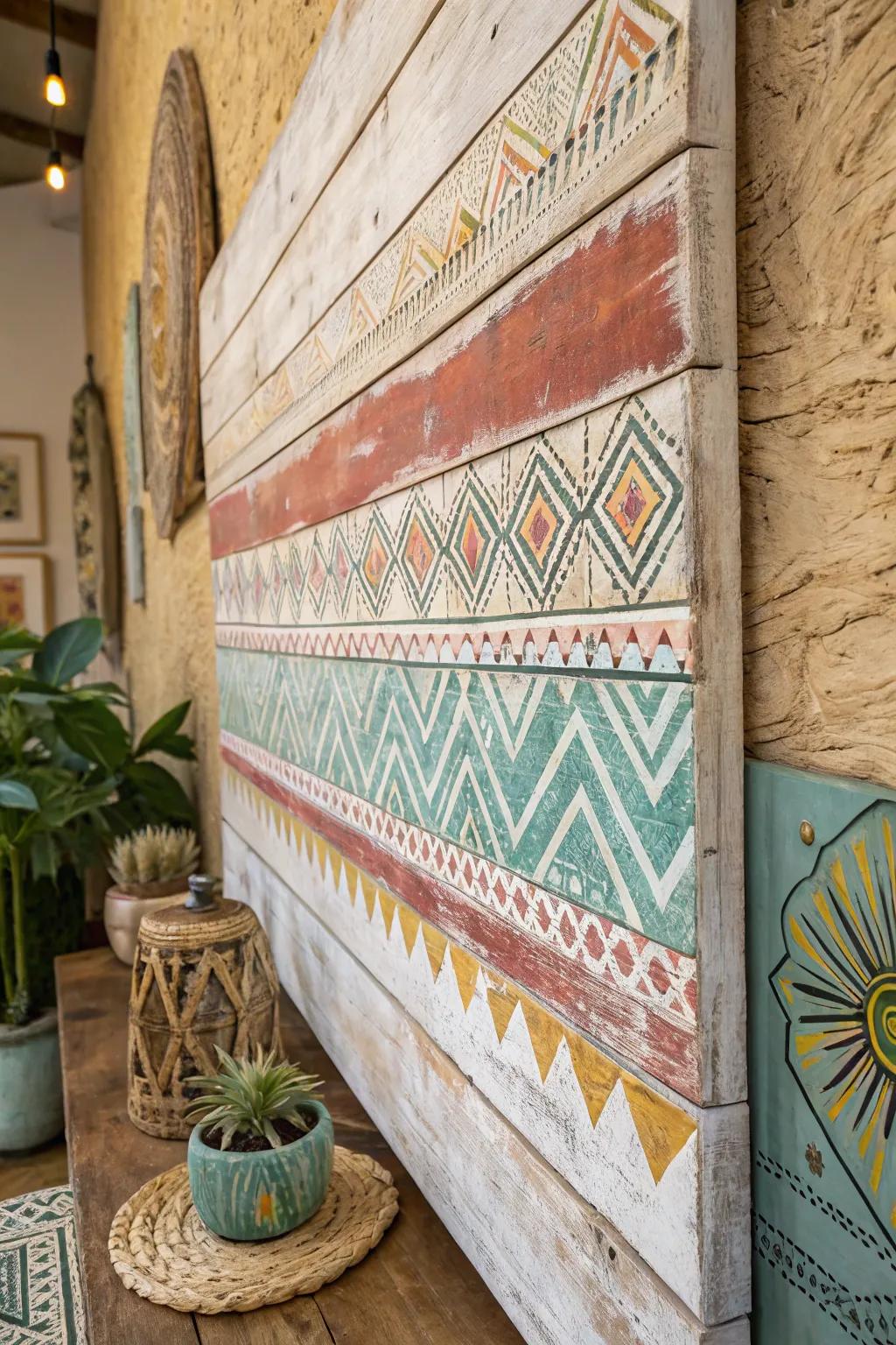 A boho painting utilizing texture to enhance its visual and tactile appeal.