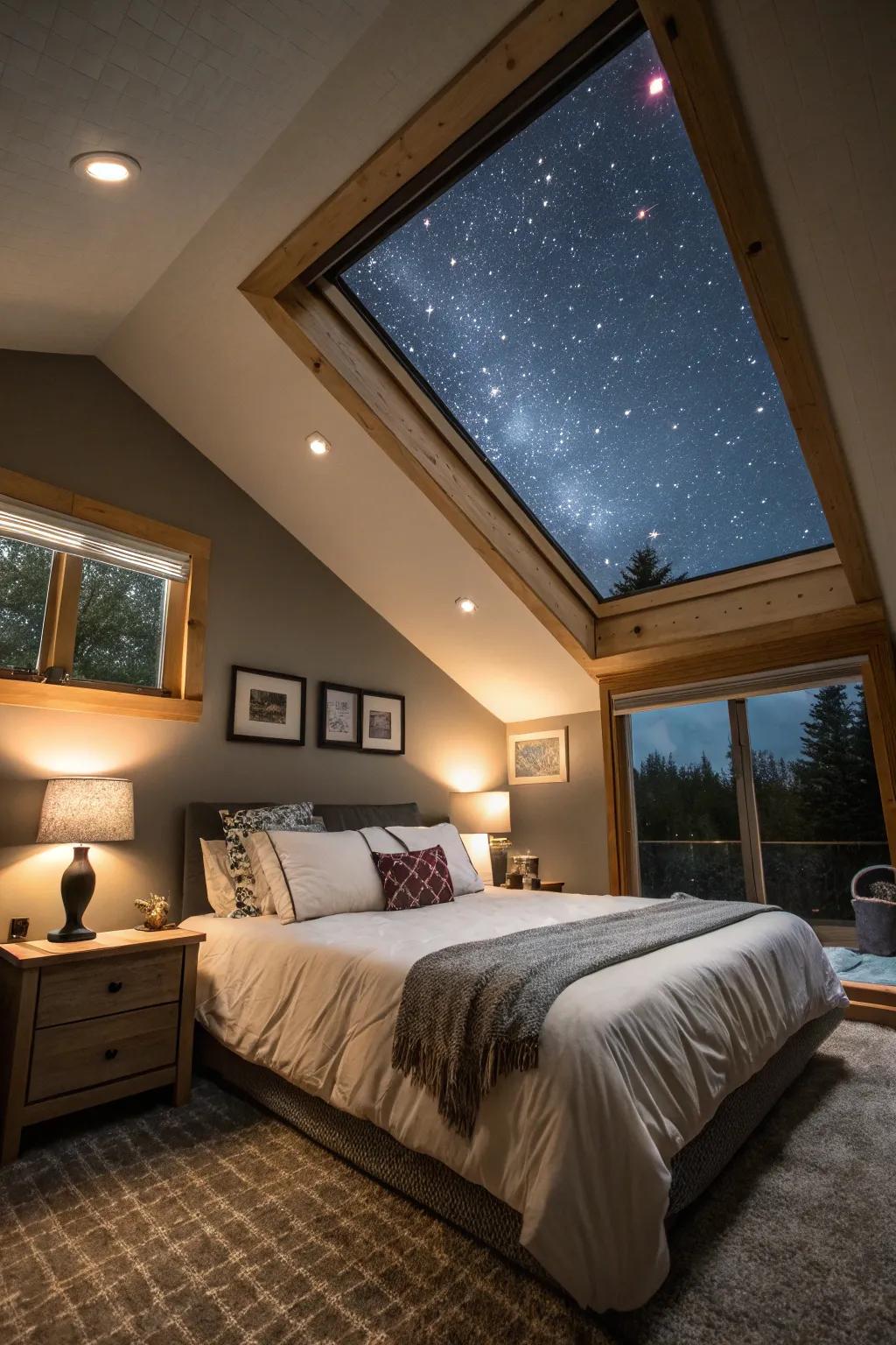 A window to the sky offers sunlight and a magical view.