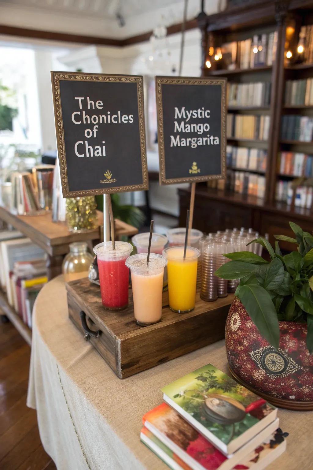A libation post showcasing refreshments influenced by literature.