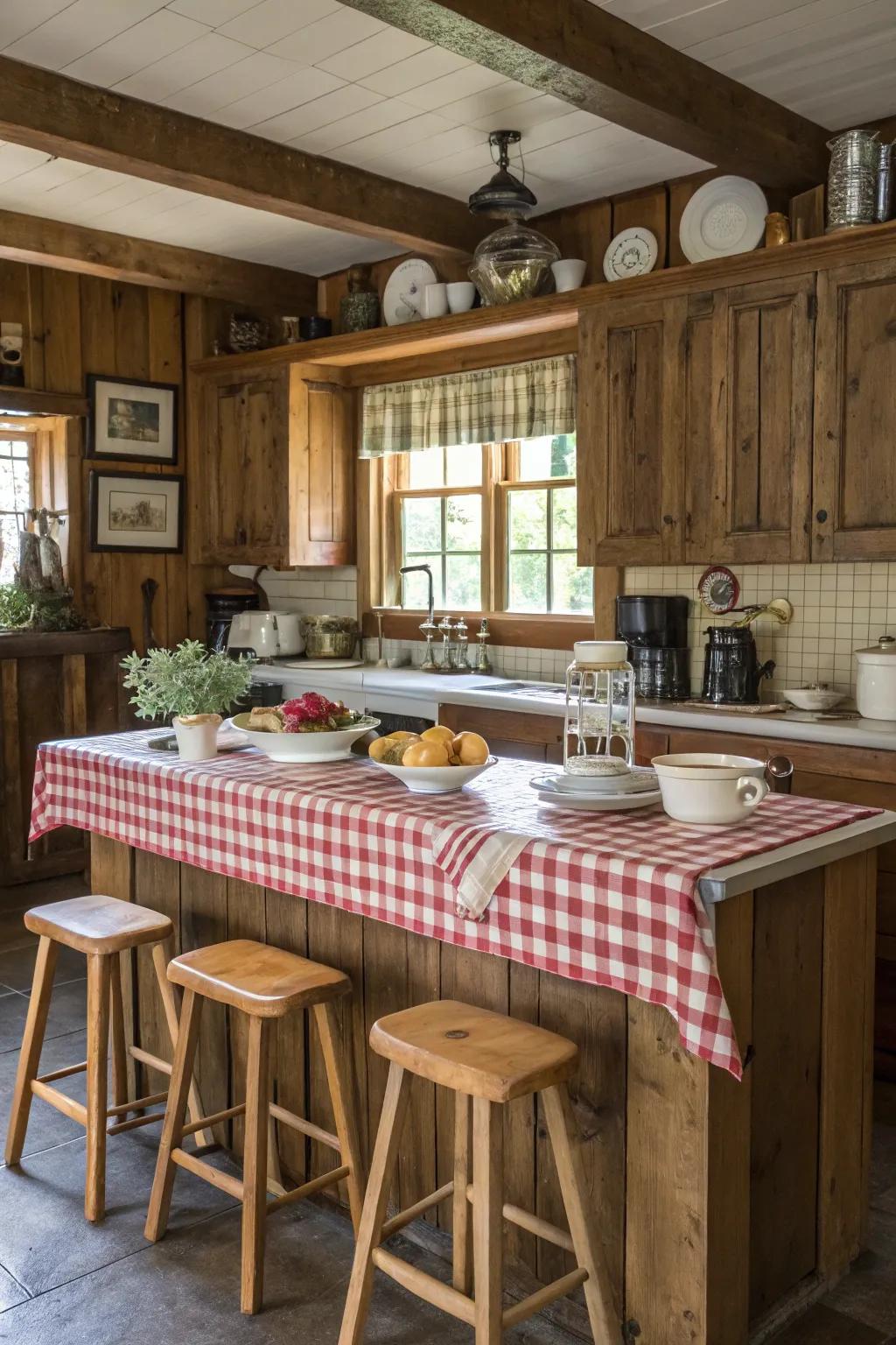 A rustic farmhouse breakfast bar radiating warmth and charm.