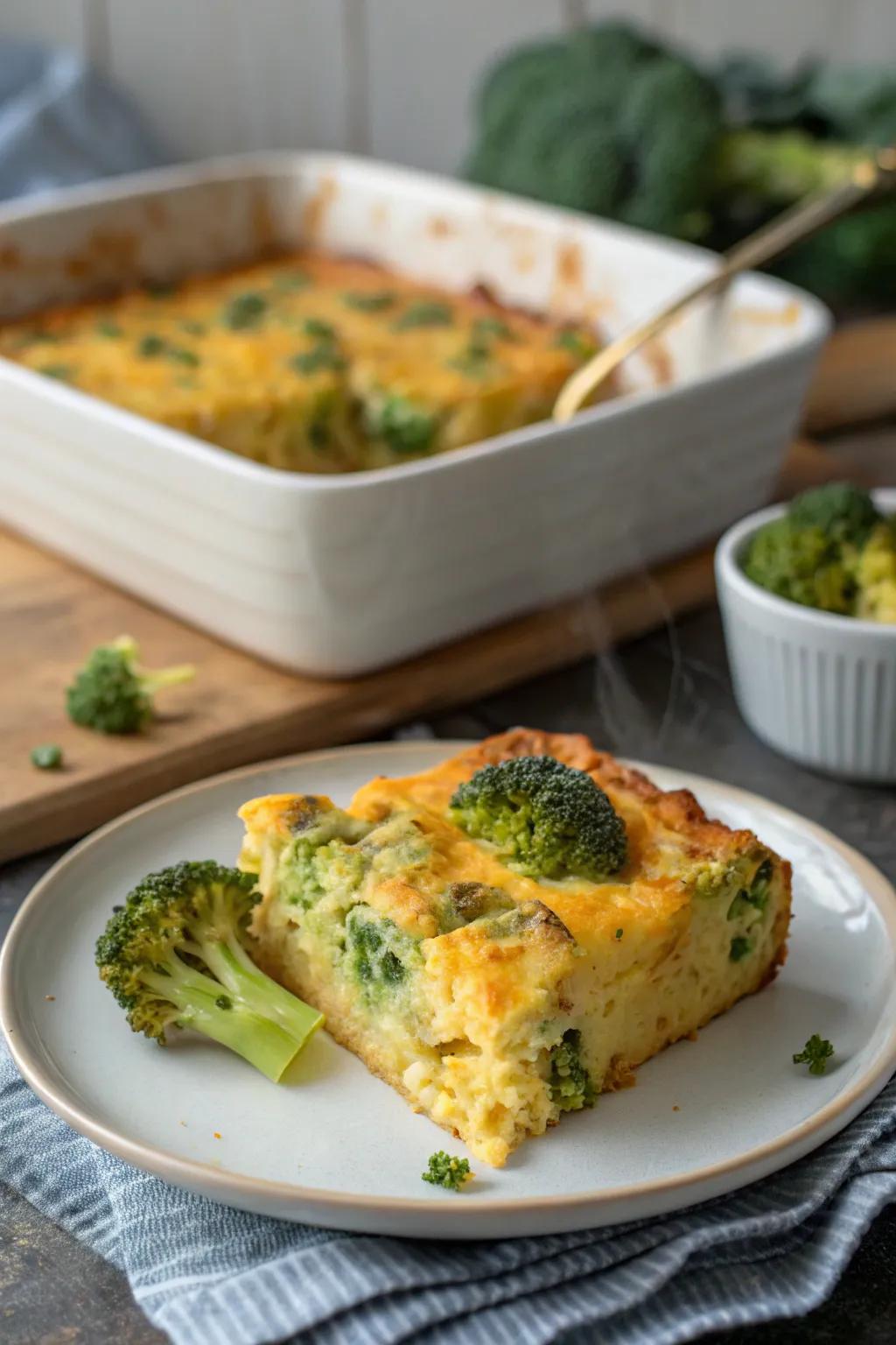 A cheesy garden sprout casserole, perfect for a family breakfast.