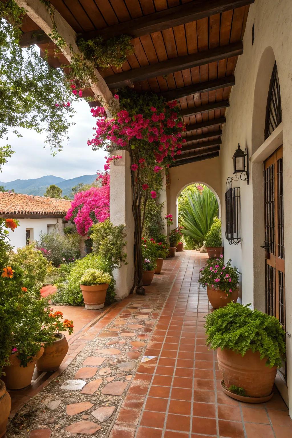 A Mediterranean courtyard vibe breezeway that provides exotic charm and warmth.