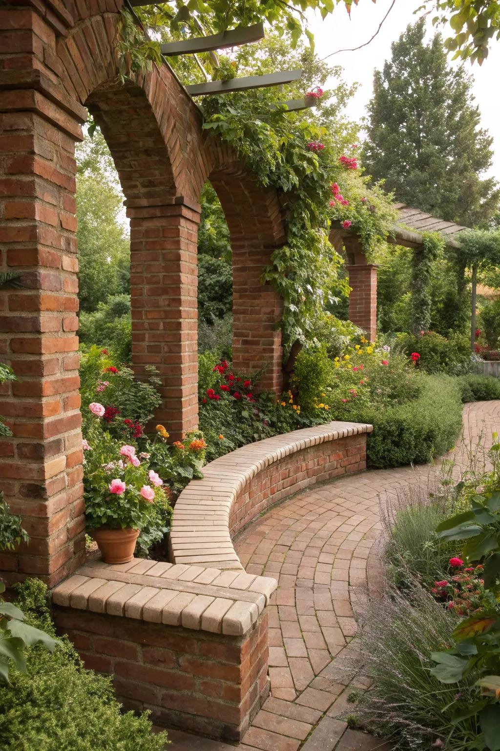 Architectural brick features incorporate elegance and cohesion to garden styles.