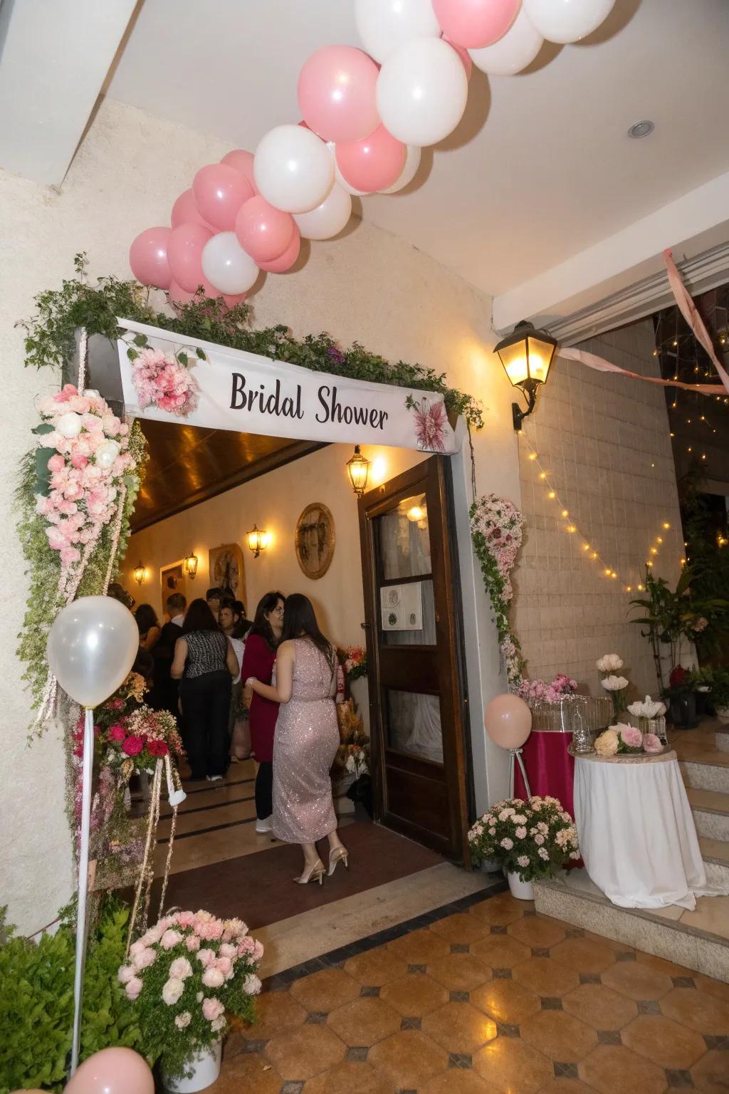 Themed props at the doorway spotlight the bride's personal inclinations, imparting a singular nuance.