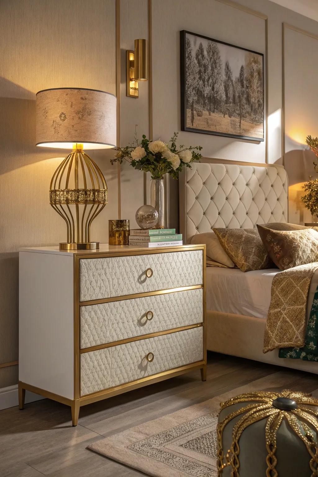 Furnishings with gilded edges add a subtle touch of luxury.