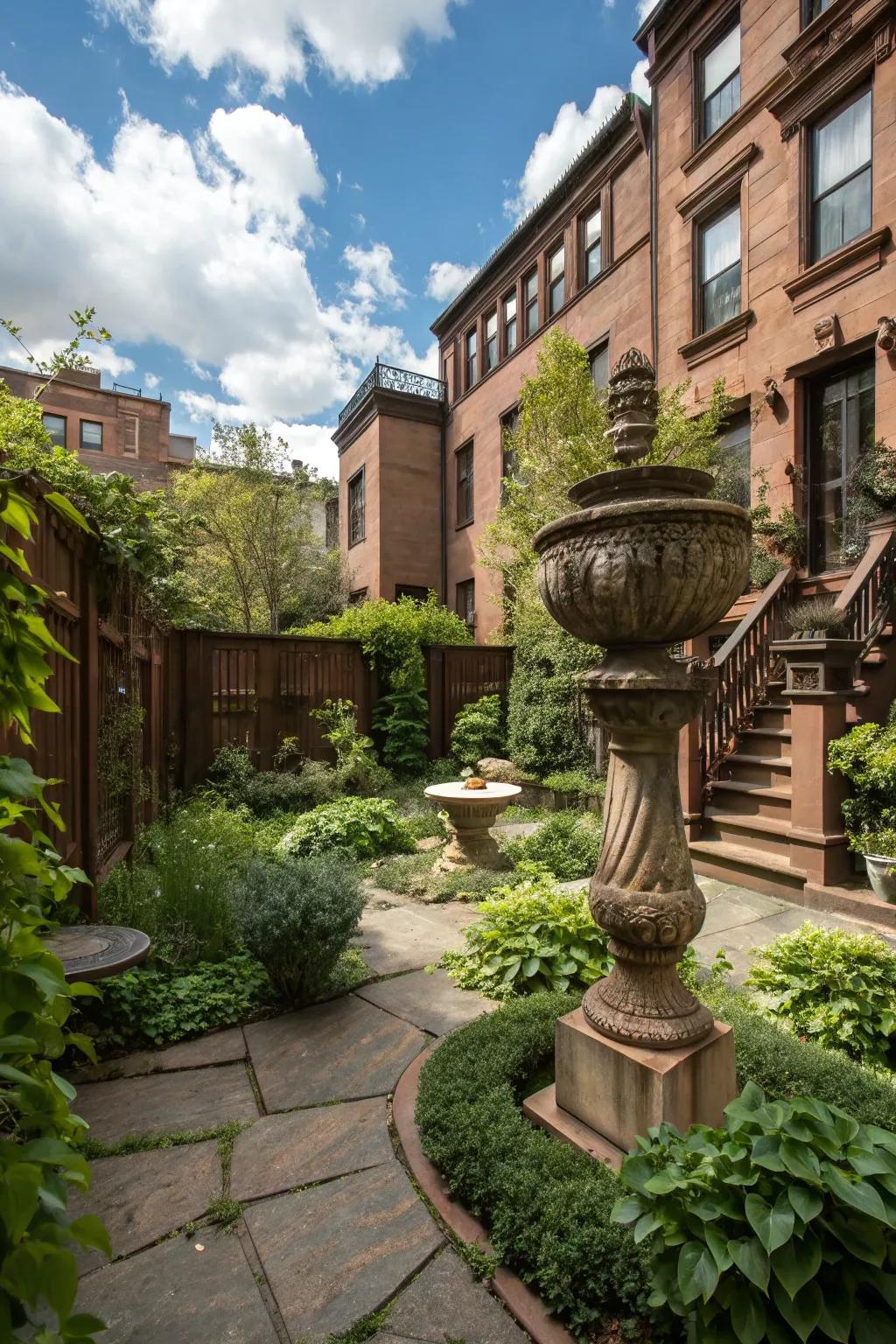 Garden art displays bring a unique focal point to the backyard.