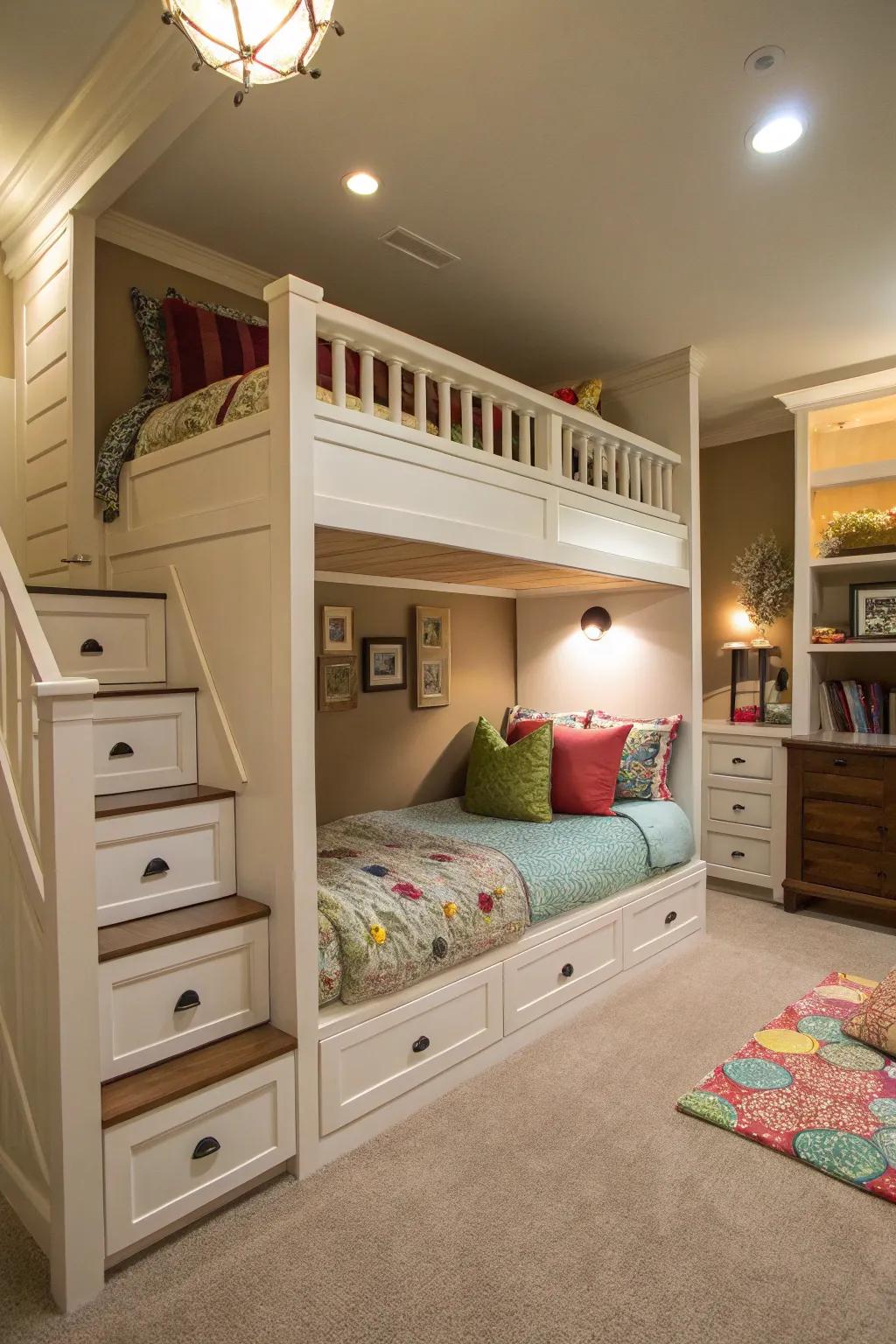 A multi-functional upper section introduces versatility to a bedroom.