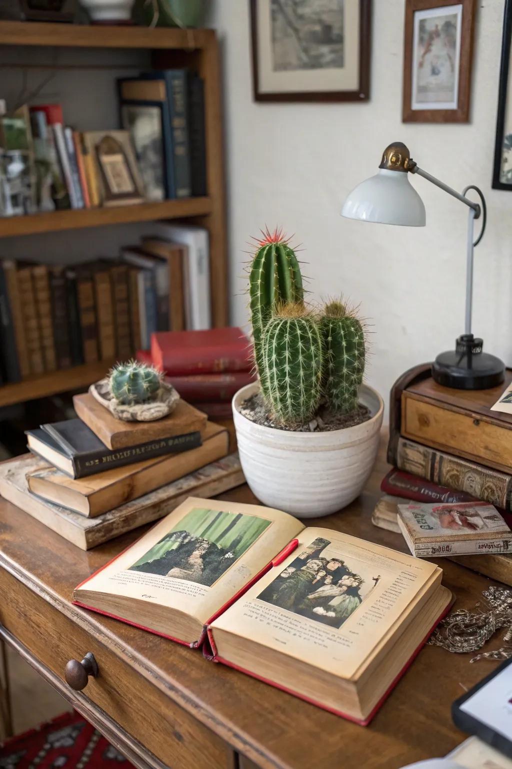 Repurposed volumes deliver a literary revision to your cactus display.