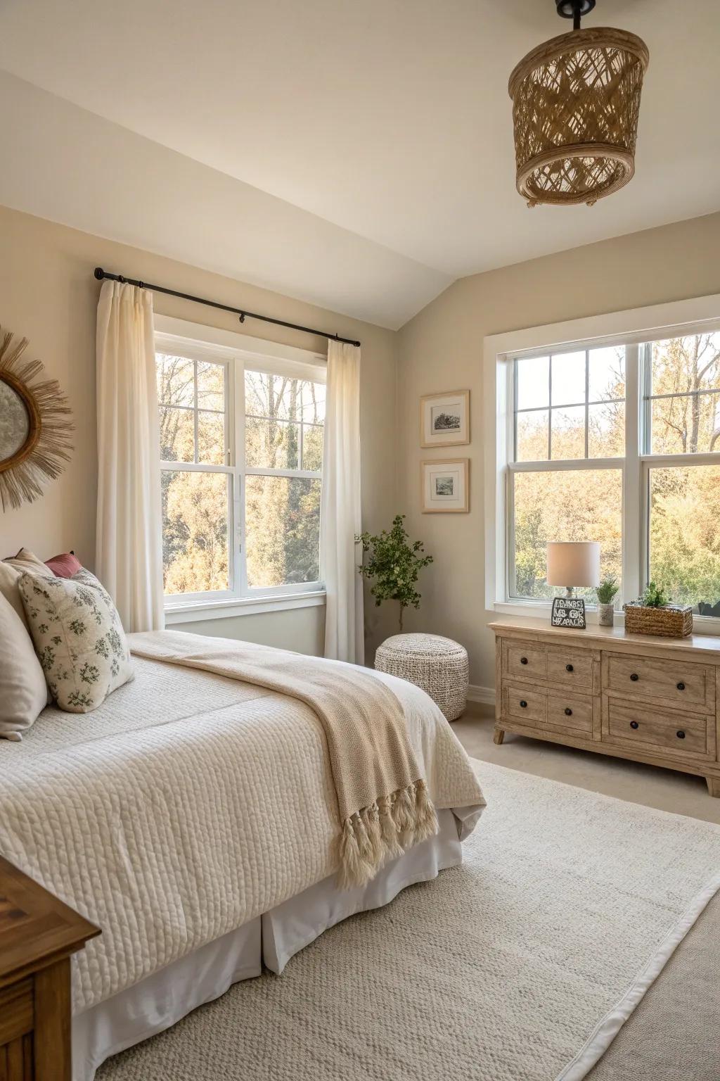 Light cream walls create a welcoming and airy feel.