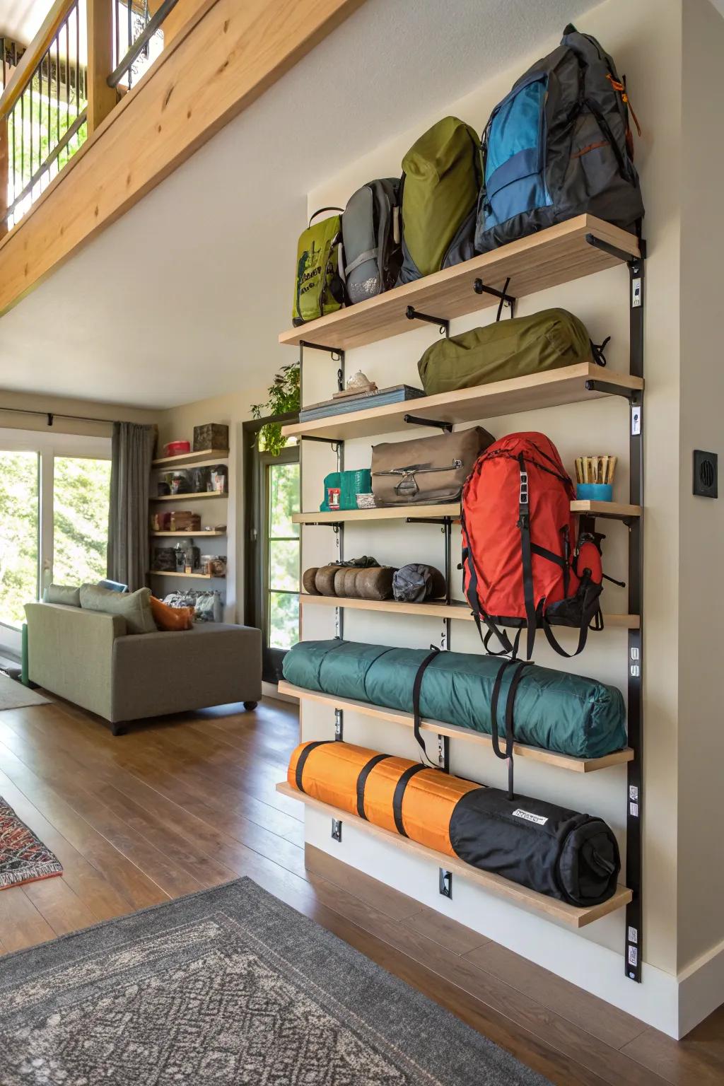 Vertical storage options make the most of room height for gear storage.