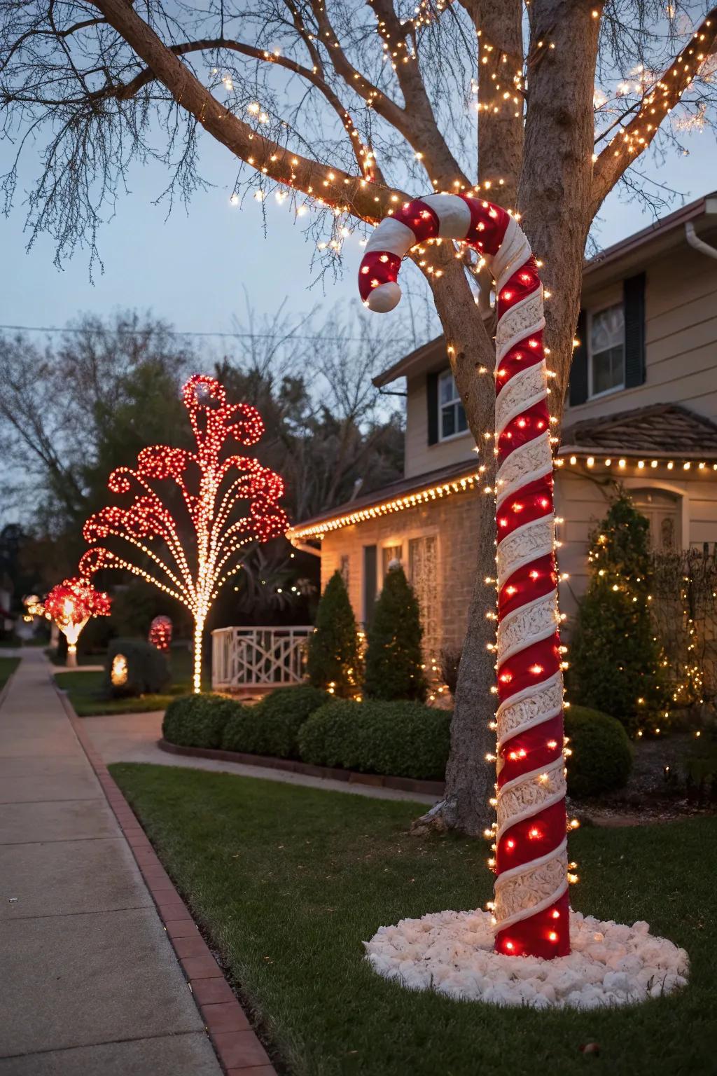 A community sweet stripe tree spreads holiday cheer in the neighborhood.