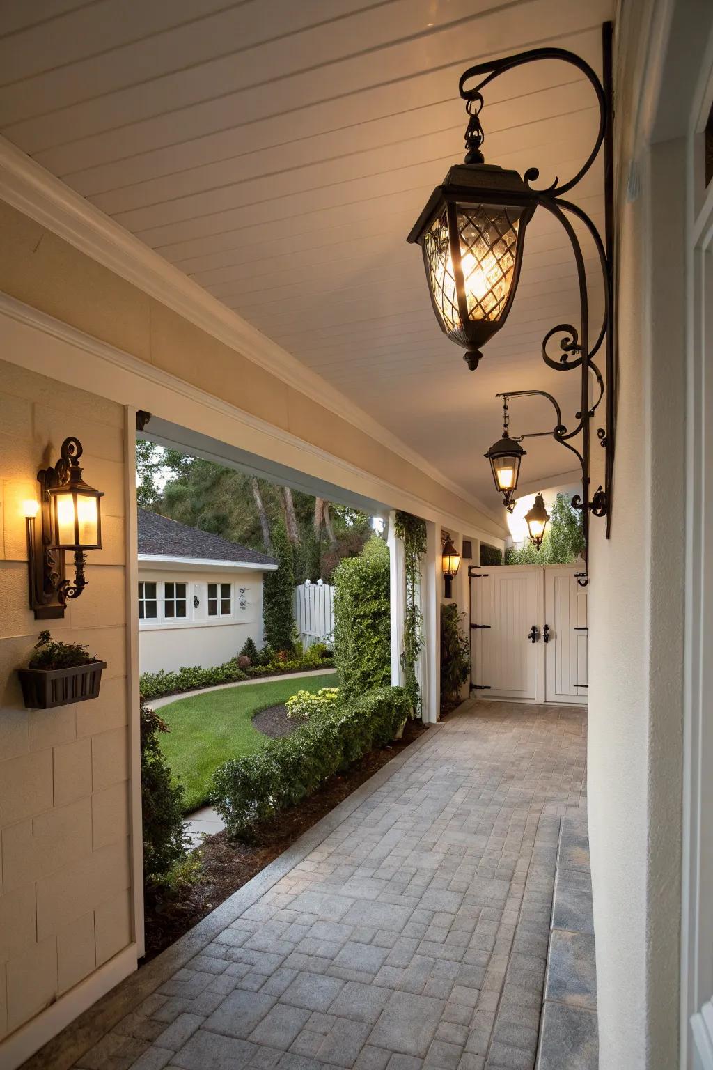 Inventive wall lights contribute a personalized accent to your carport.