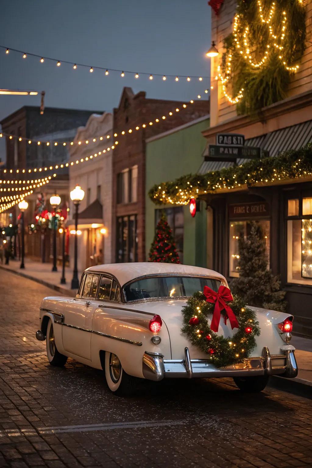 A car with a nostalgic holiday theme, transporting you back to Christmas past.