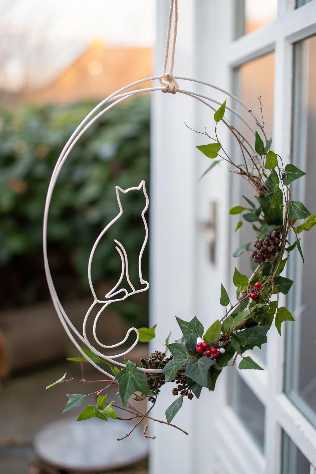 A minimalist feline contour decorative loop for a sleek style.