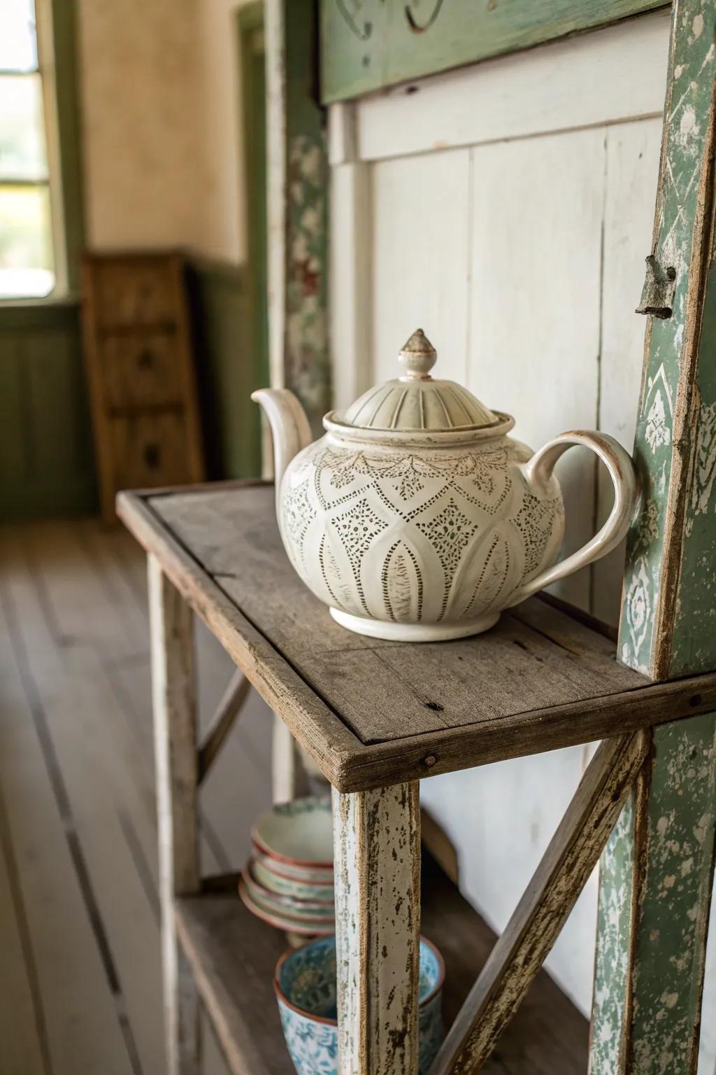 Timeless charm brings a taste of the past into your home through this teapot.