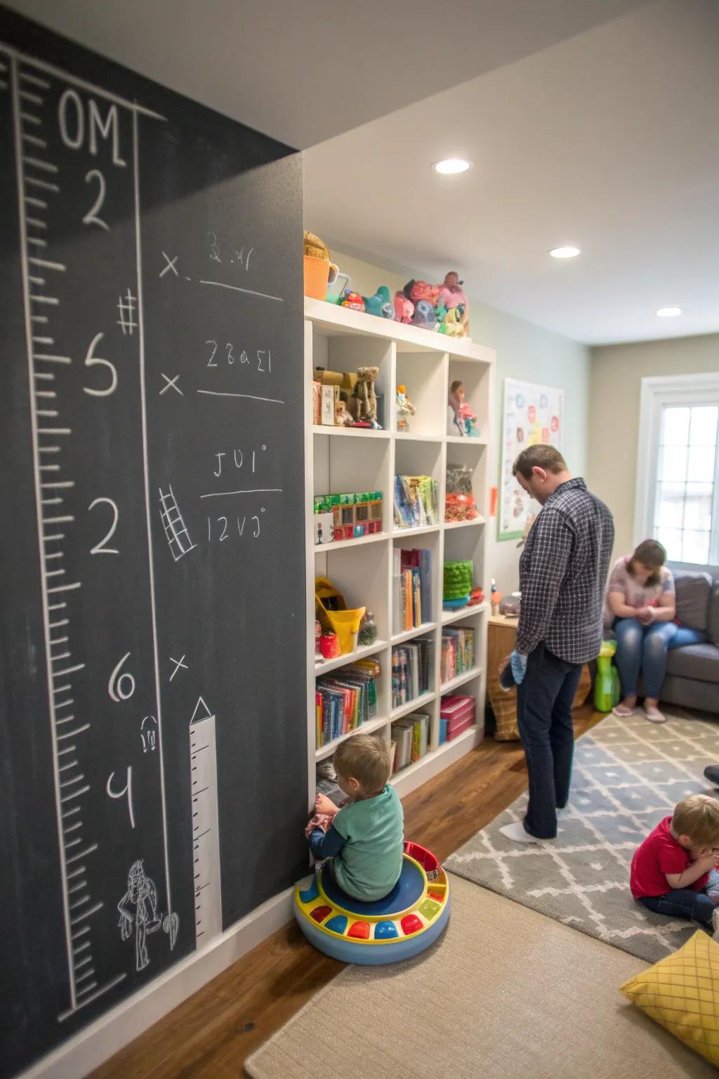 A chalkboard height chart captures growing memories.